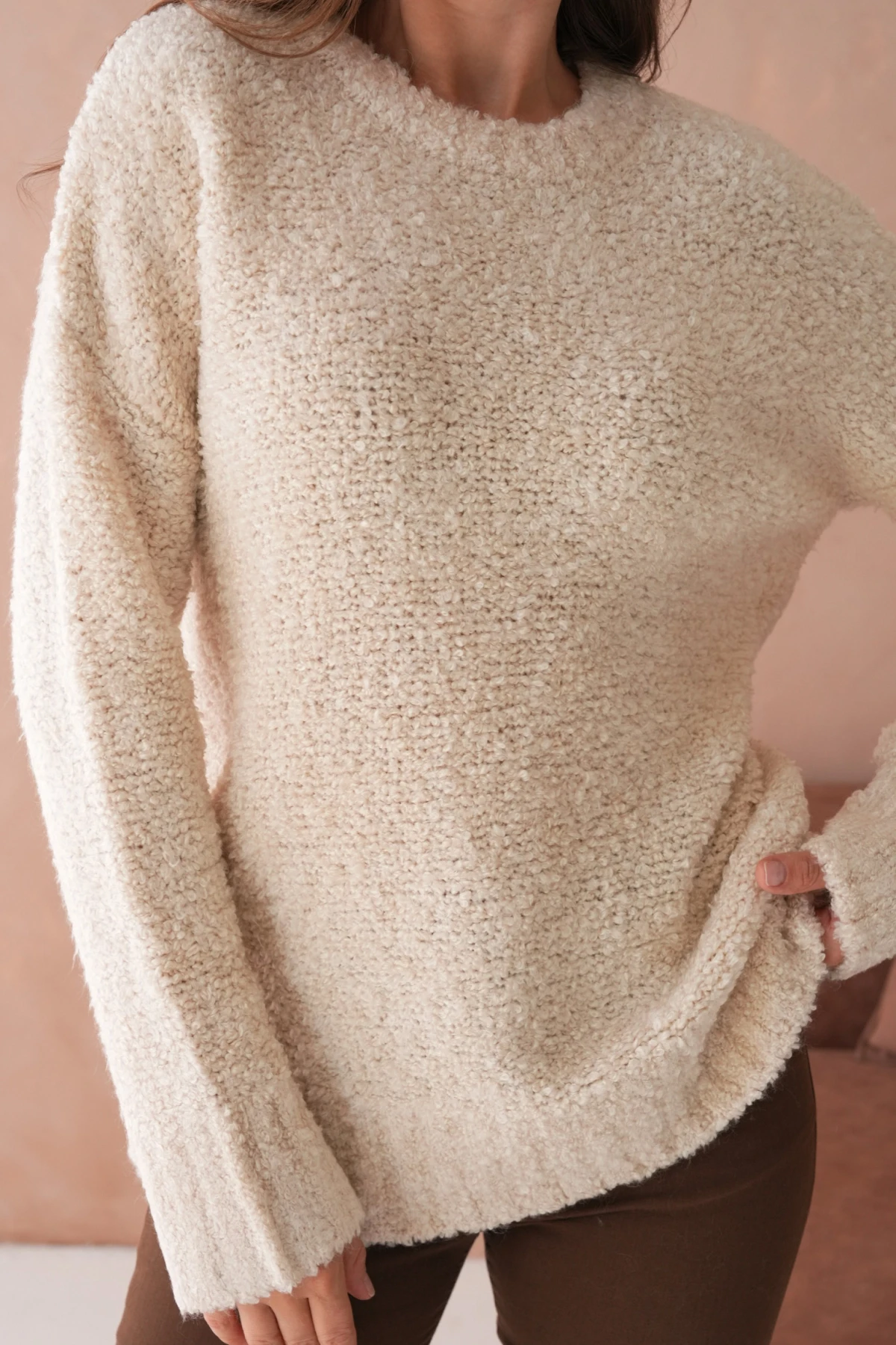 Kadın Bisiklet Bürümcük Yaka Yumuşak Dokulu Oversize Triko Kazak