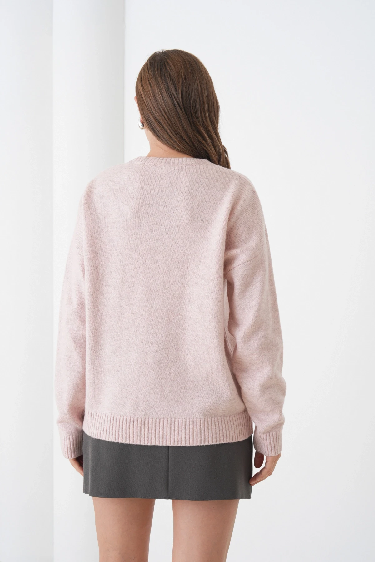 Kadın Bisiklet Yaka Desen İşlemeli Yumuşak Dokulu Triko Kazak