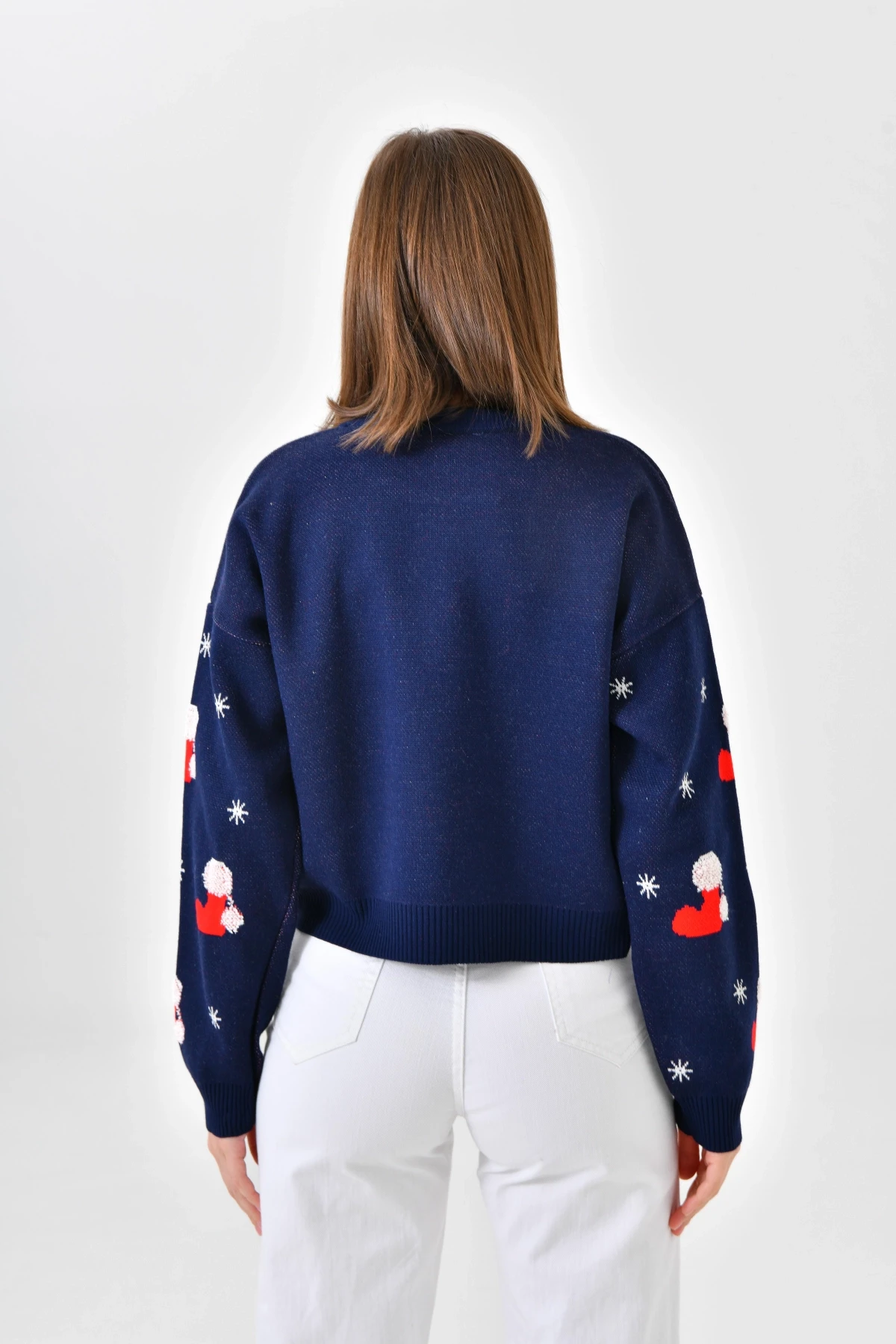 Kadın Bisiklet Yaka Desenli Simli Triko Kazak 10563