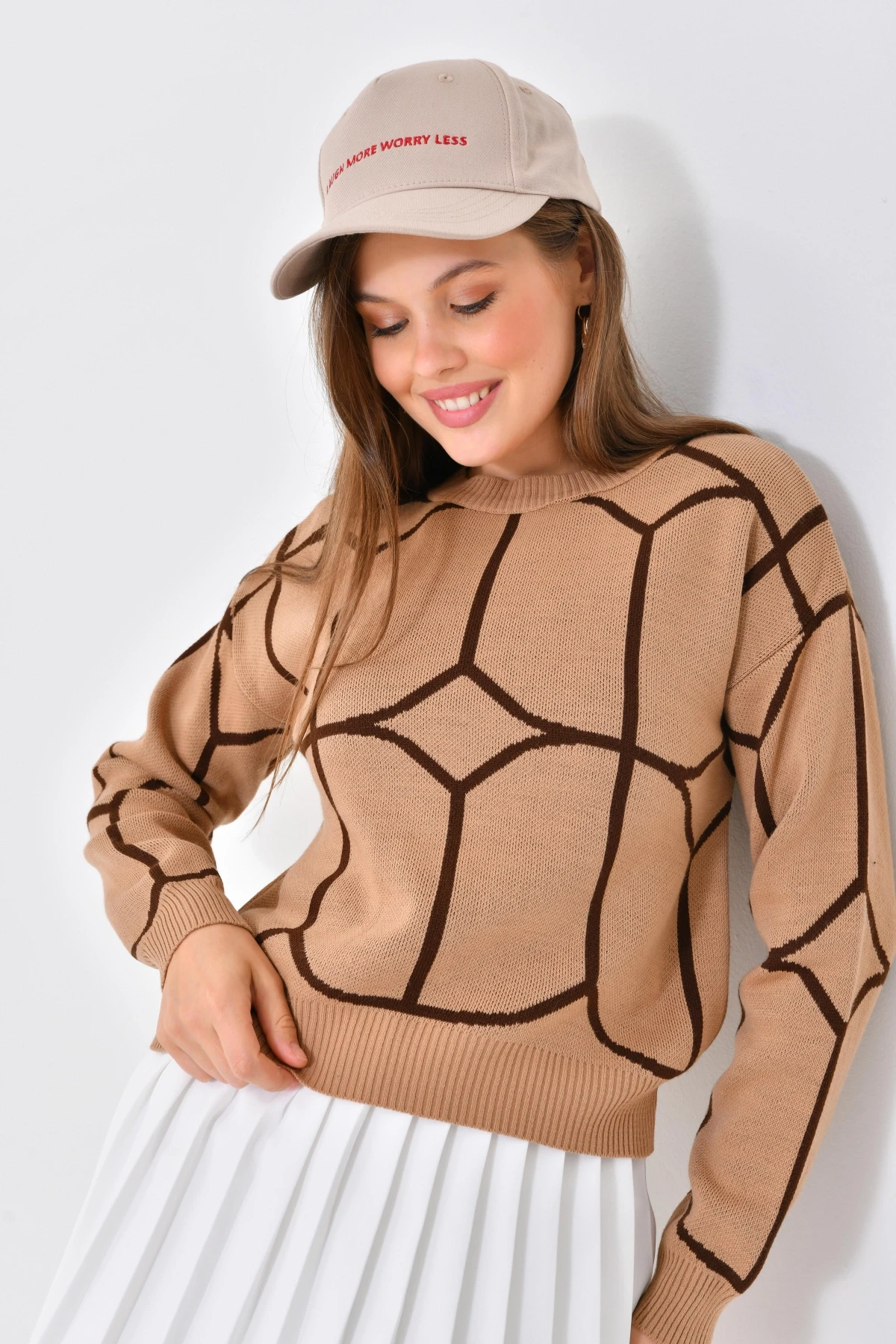 Kadın Bisiklet Yaka Desenli Triko Kazak