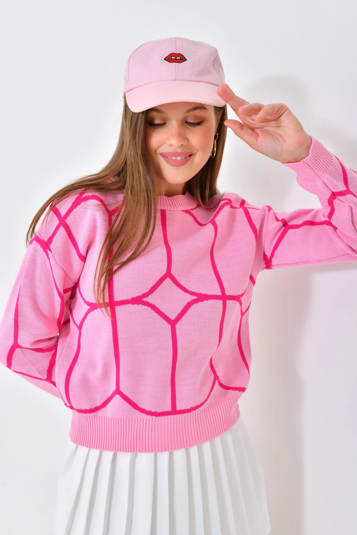 Kadın Bisiklet Yaka Desenli Triko Kazak