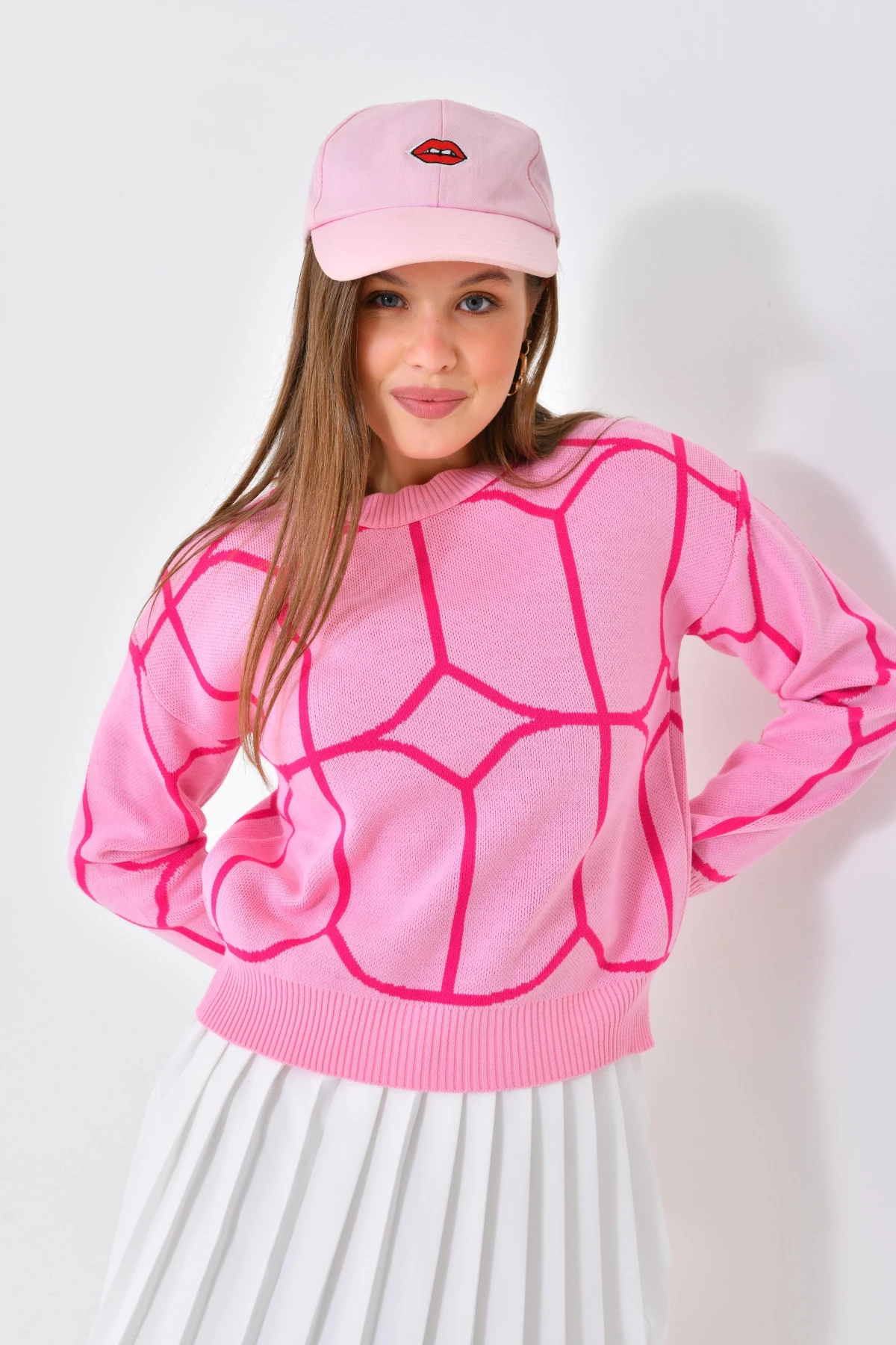 Kadın Bisiklet Yaka Desenli Triko Kazak