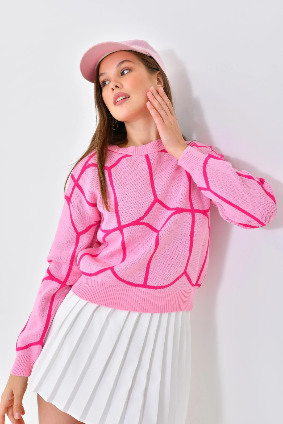 Kadın Bisiklet Yaka Desenli Triko Kazak