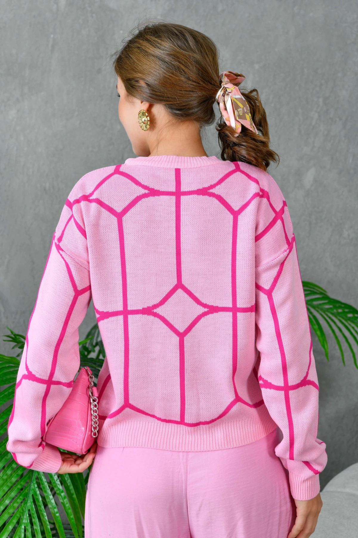 Kadın Bisiklet Yaka Desenli Triko Kazak