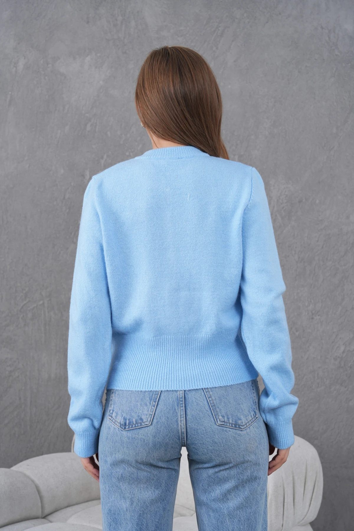 Kadın Bisiklet Yaka Düğme Detaylı Triko Hırka