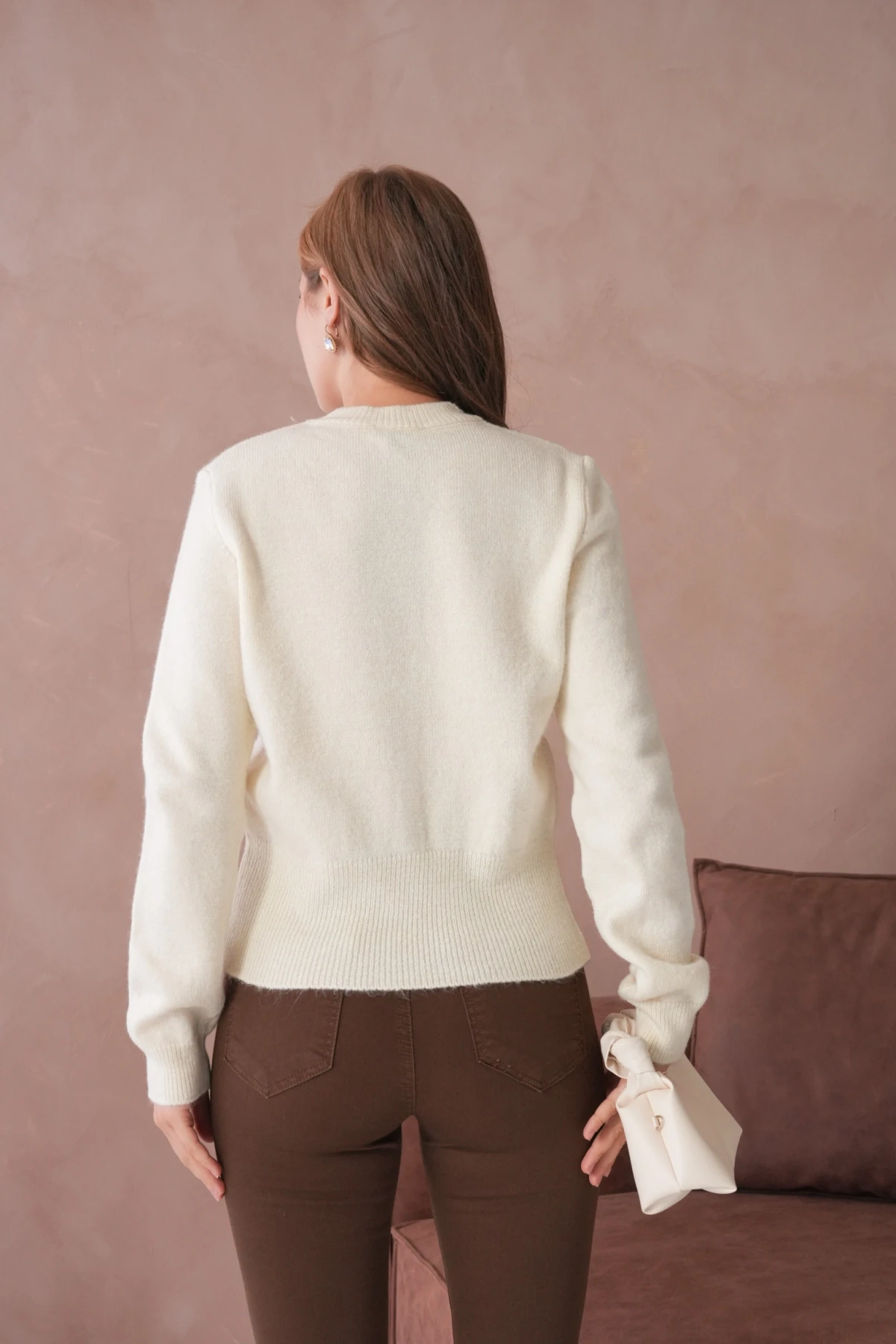 Kadın Bisiklet Yaka Düğme Detaylı Triko Hırka