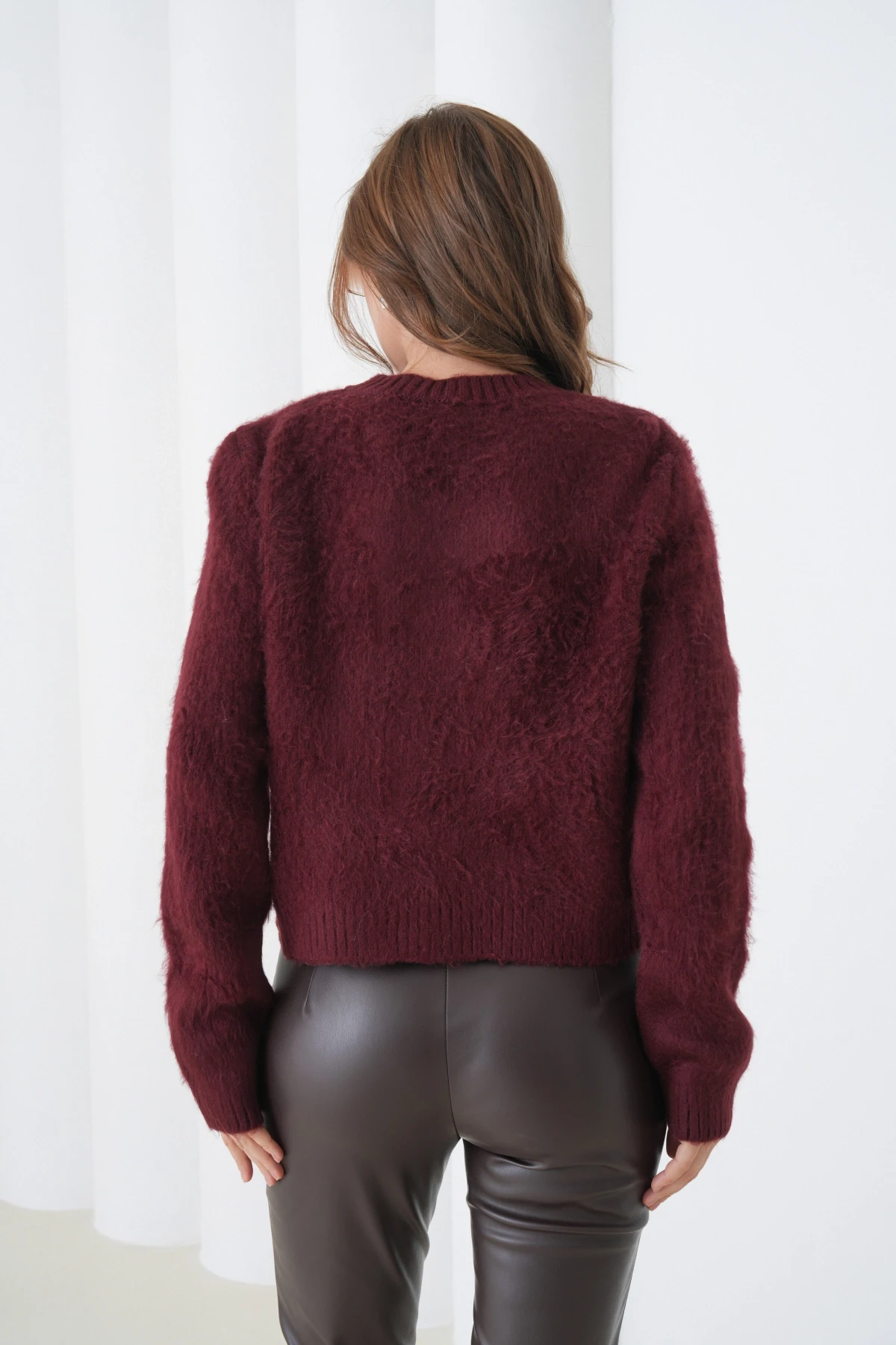 Kadın Bisiklet Yaka Düğme Detaylı Yumuşak Dokulu Şardonlu Triko Ceket