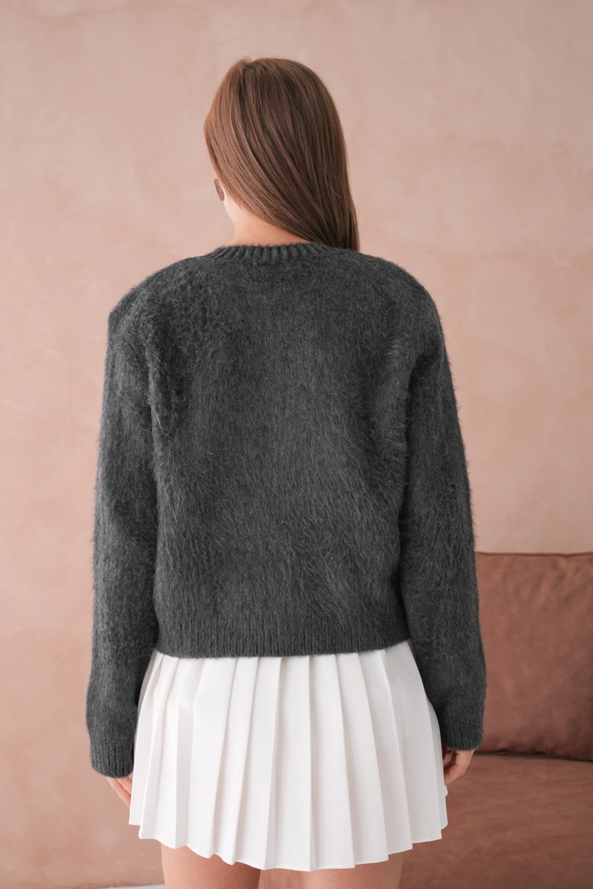 Kadın Bisiklet Yaka Düğme Detaylı Yumuşak Dokulu Şardonlu Triko Ceket