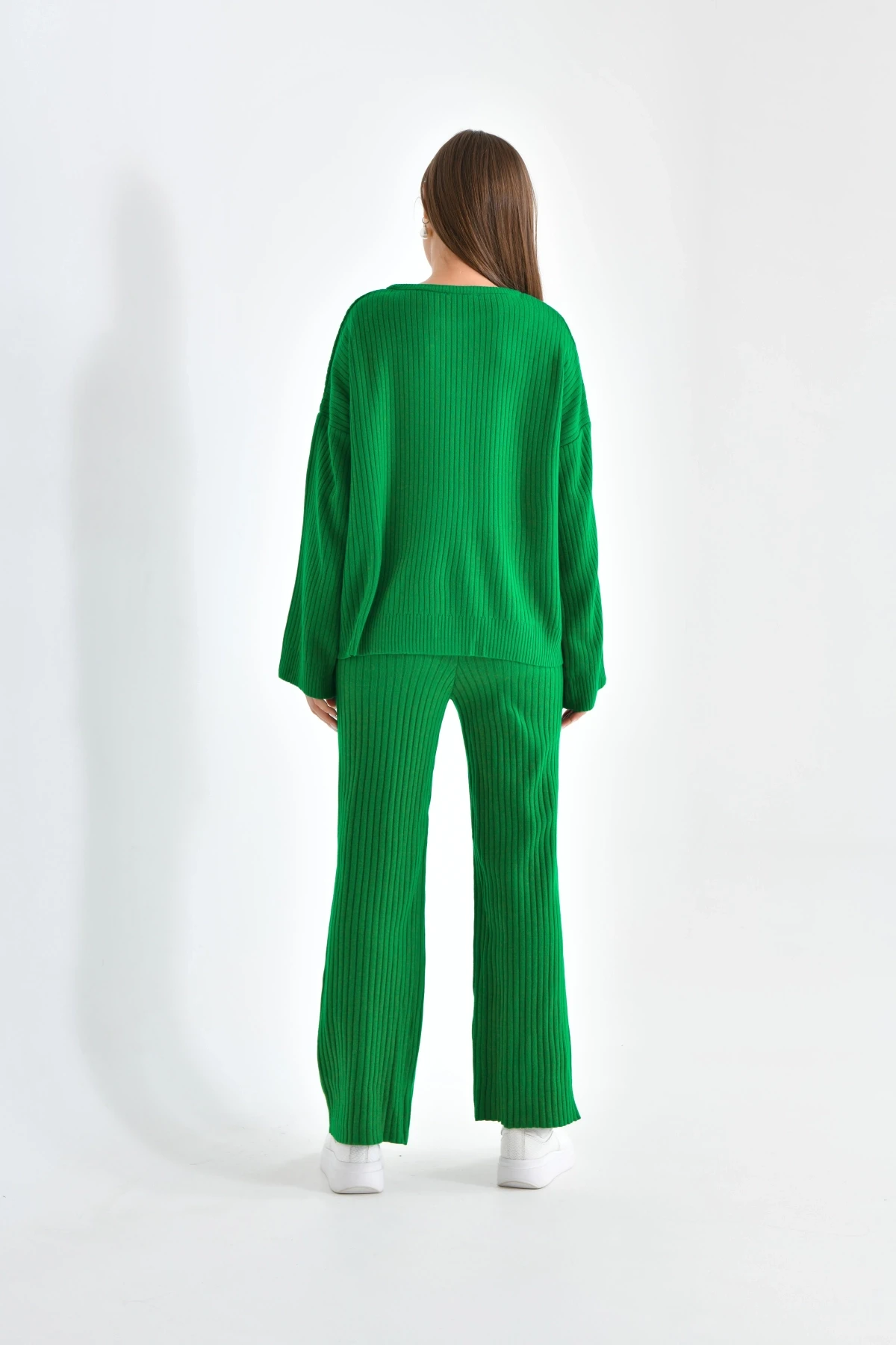 Kadın Bisiklet Yaka Fitilli Kazak Pantolonlu İkili Triko Takım