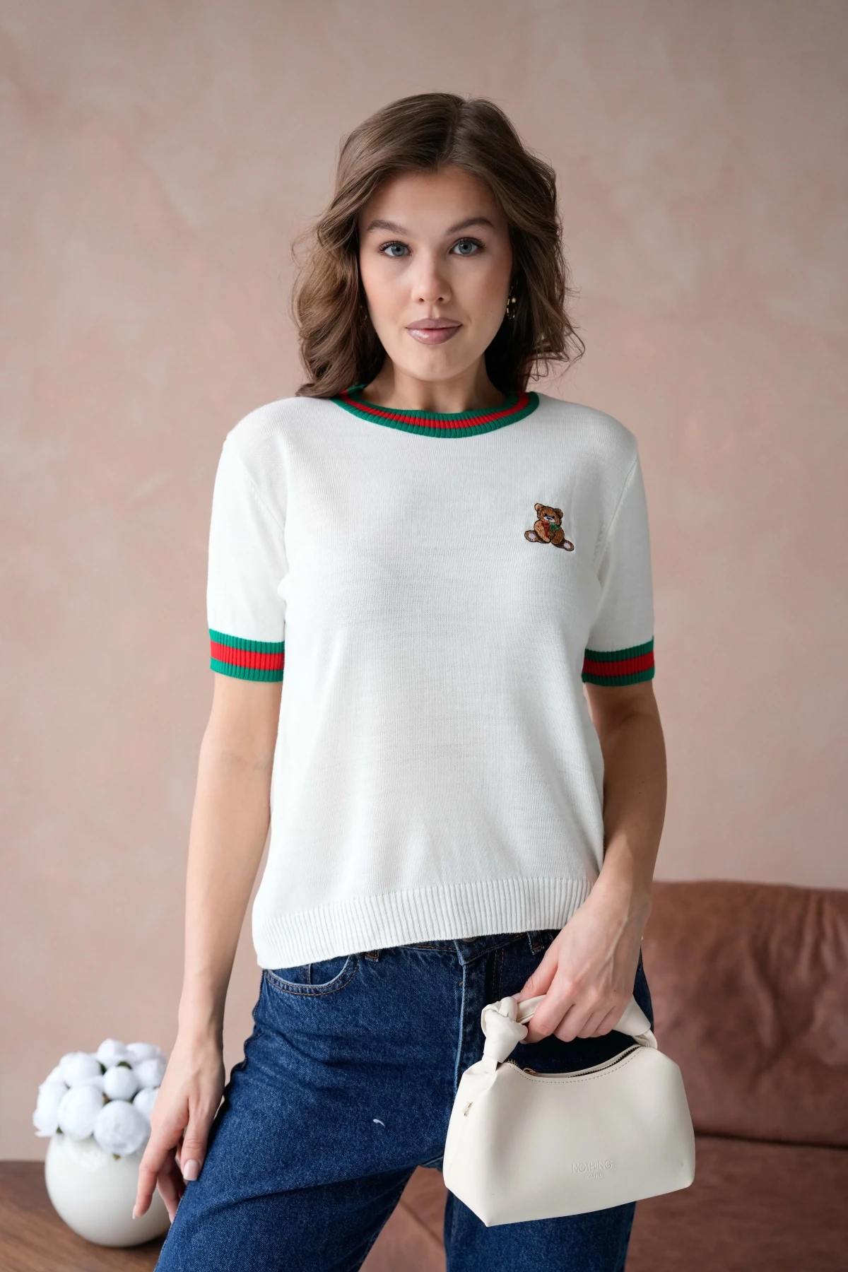 Kadın Bisiklet Yaka Kısa Kol Çizgili Triko Kazak 10229