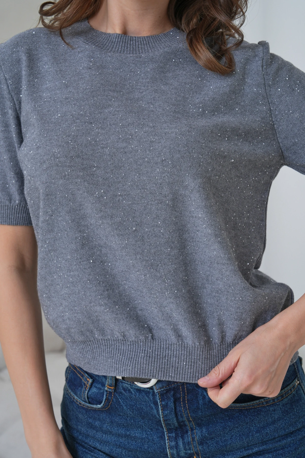 Kadın Bisiklet Yaka Kısa Kol Pullu Triko Kazak 12080.Pr