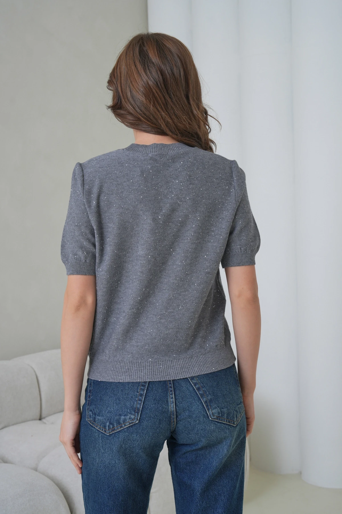 Kadın Bisiklet Yaka Kısa Kol Pullu Triko Kazak 12080.Pr