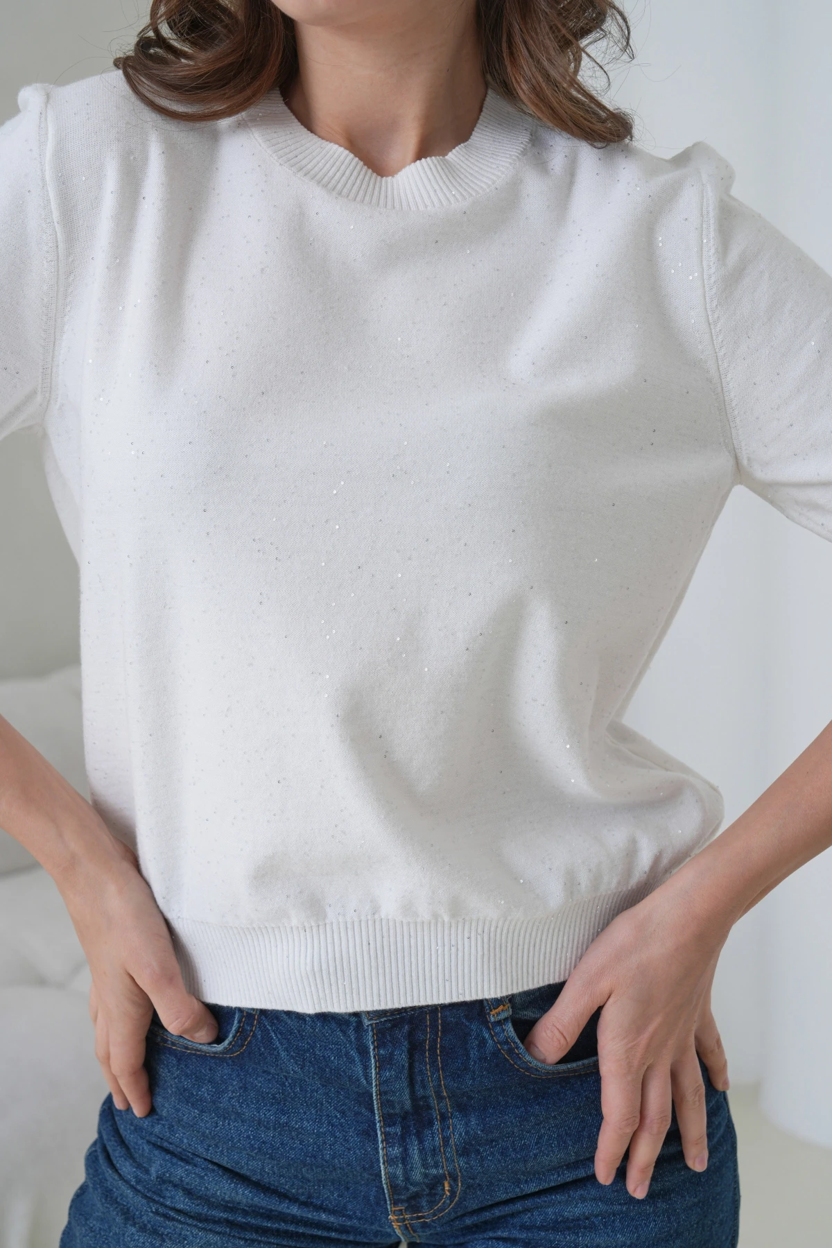 Kadın Bisiklet Yaka Kısa Kol Pullu Triko Kazak 12080.Pr