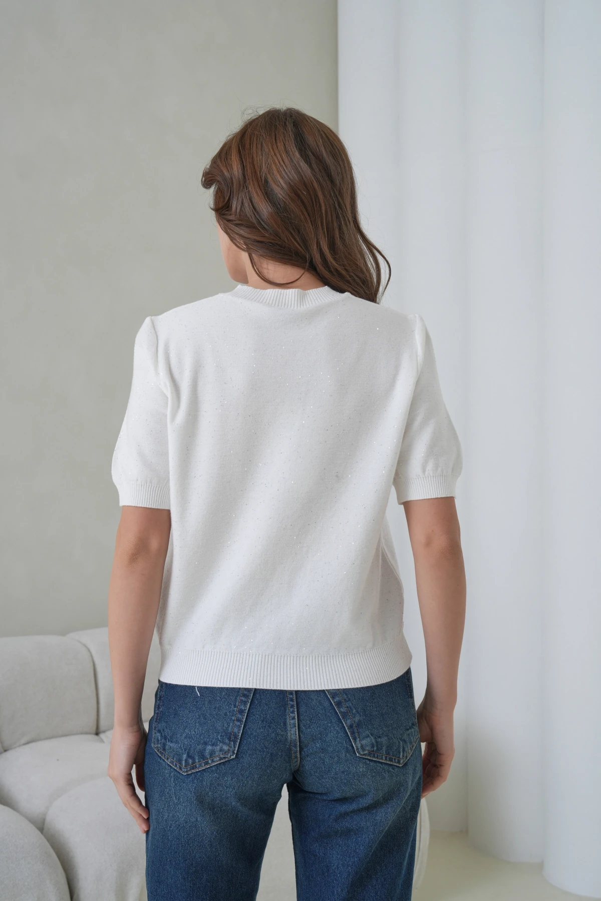 Kadın Bisiklet Yaka Kısa Kol Pullu Triko Kazak 12080.Pr