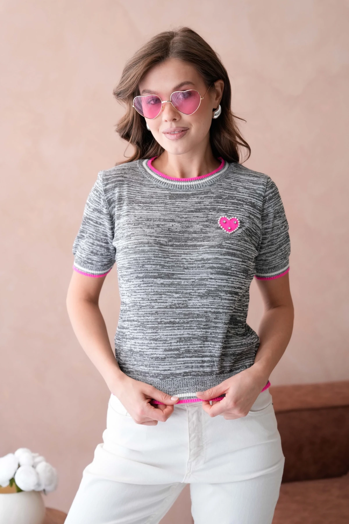 Kadın Bisiklet Yaka Kısa Kol Taş İşlemeli Triko Kazak 12040