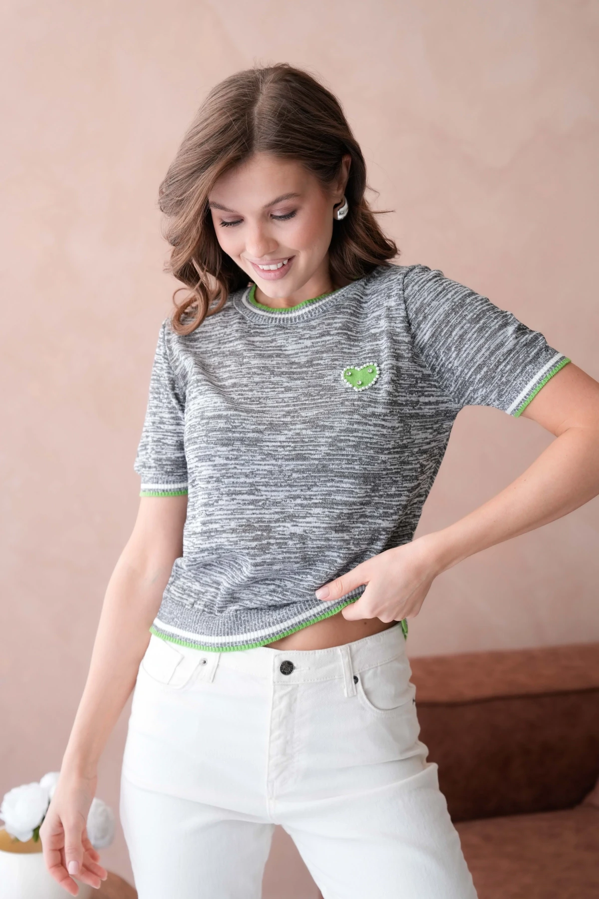 Kadın Bisiklet Yaka Kısa Kol Taş İşlemeli Triko Kazak 12040