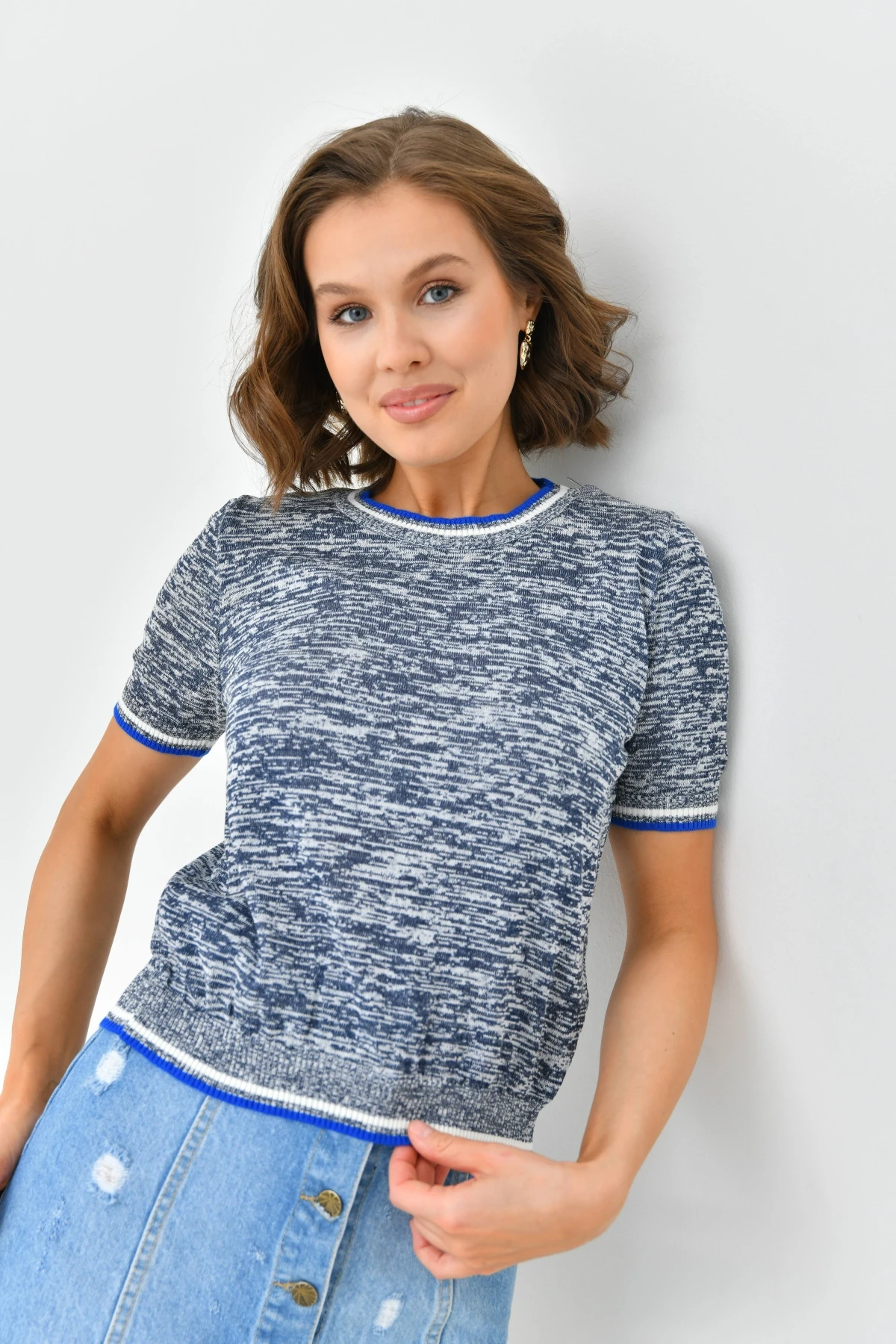 Kadın Bisiklet Yaka Kısa Kol Triko Kazak 10192