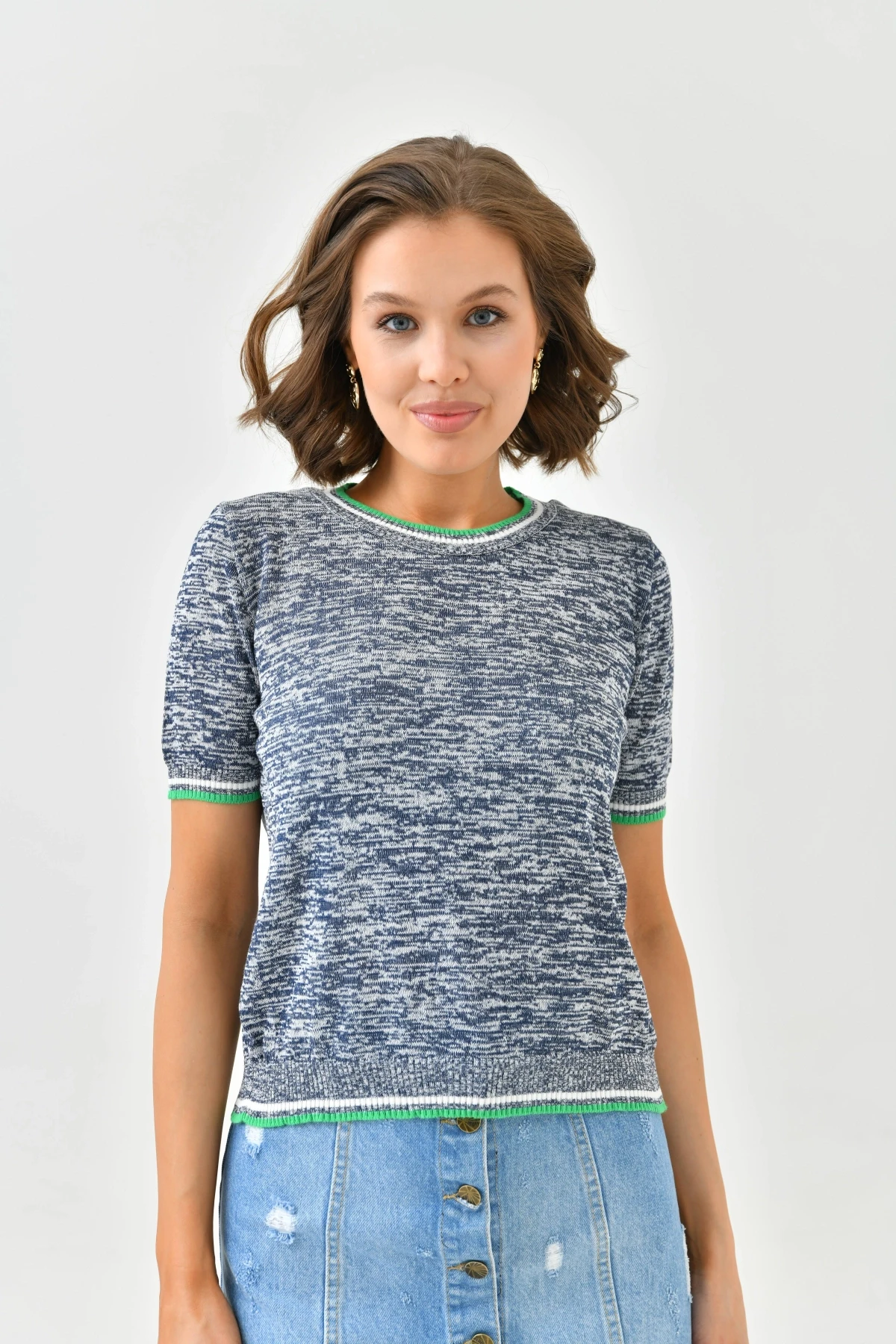 Kadın Bisiklet Yaka Kısa Kol Triko Kazak 10192