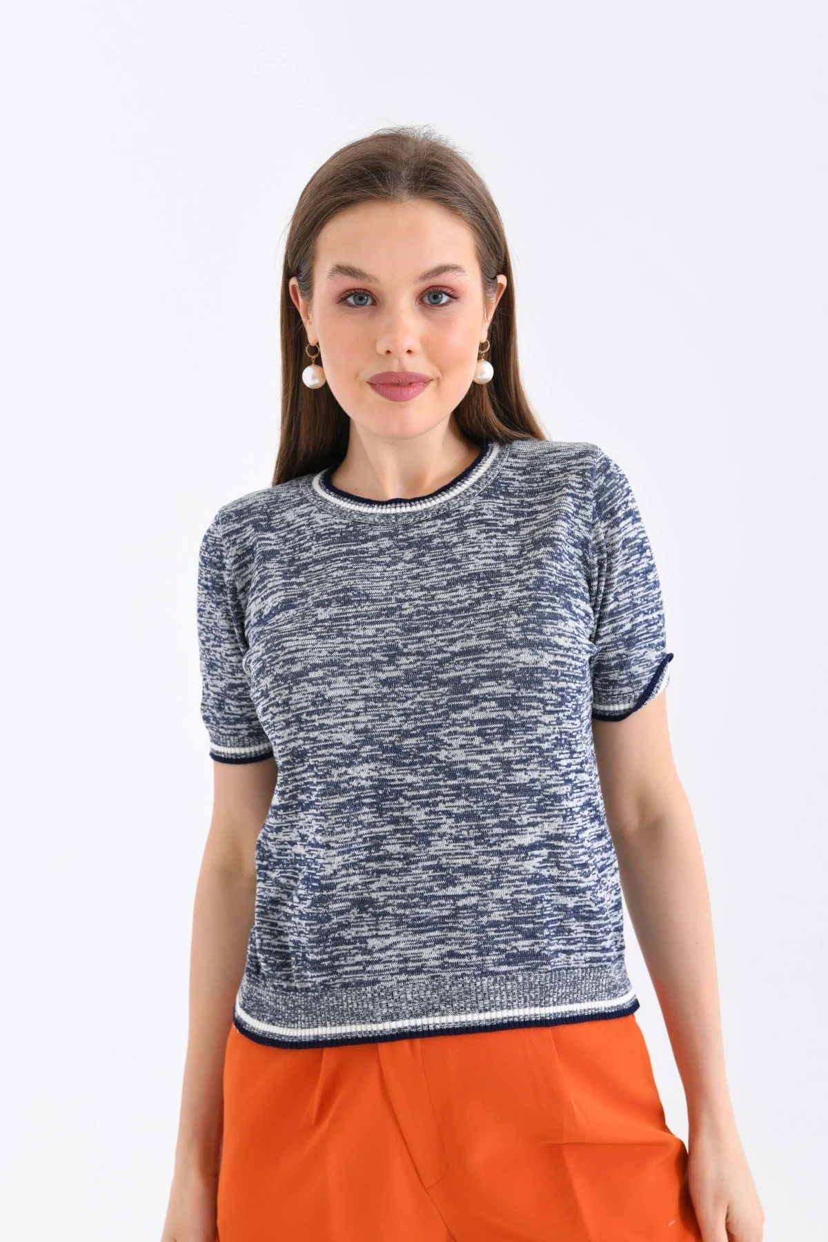 Kadın Bisiklet Yaka Kısa Kol Triko Kazak 10192