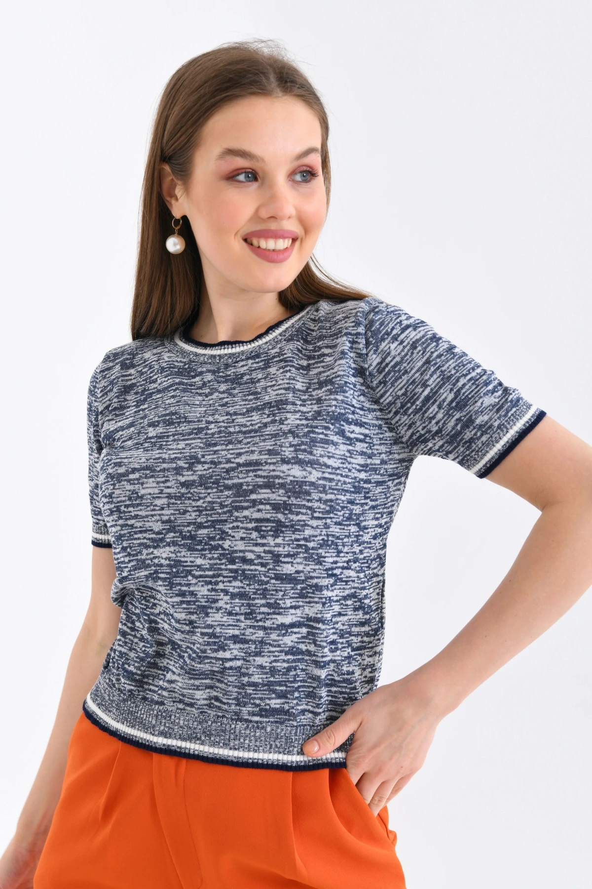 Kadın Bisiklet Yaka Kısa Kol Triko Kazak 10192