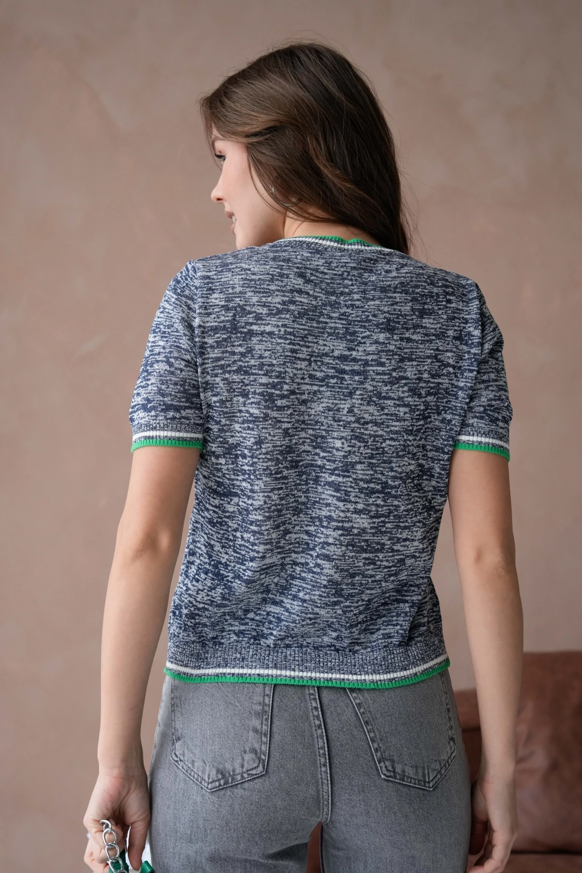 Kadın Bisiklet Yaka Kısa Kol Yumuşak Dokulu Triko Kazak 12033