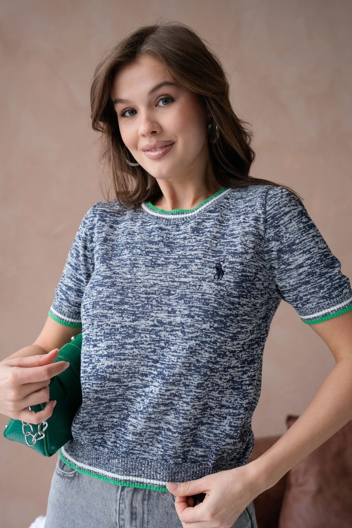 Kadın Bisiklet Yaka Kısa Kol Yumuşak Dokulu Triko Kazak 12033