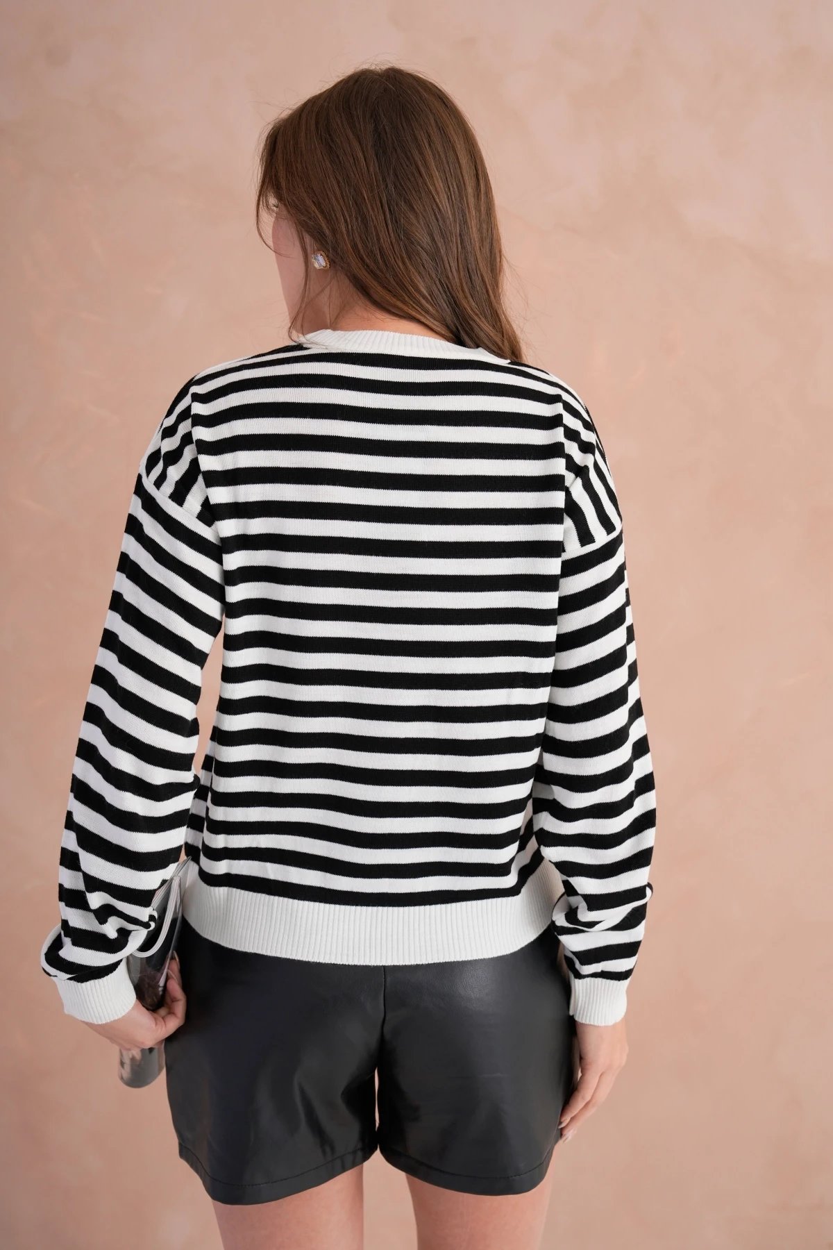 Kadın Bisiklet Yaka Nakış Detay Çizgili Triko Kazak