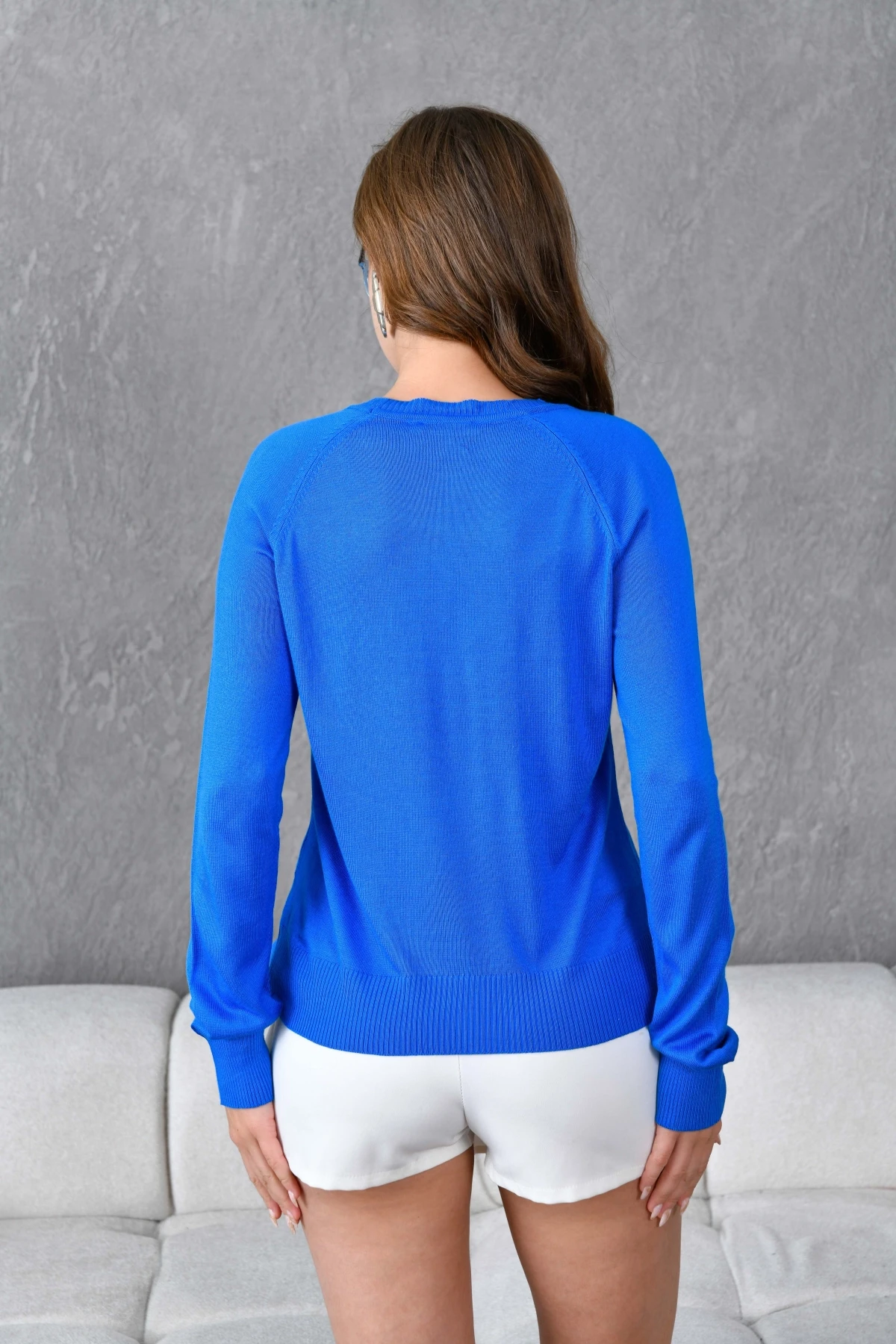 Kadın Bisiklet Yaka Nakış İşlemeli  Çizgili Triko Kazak 10285.Vsc