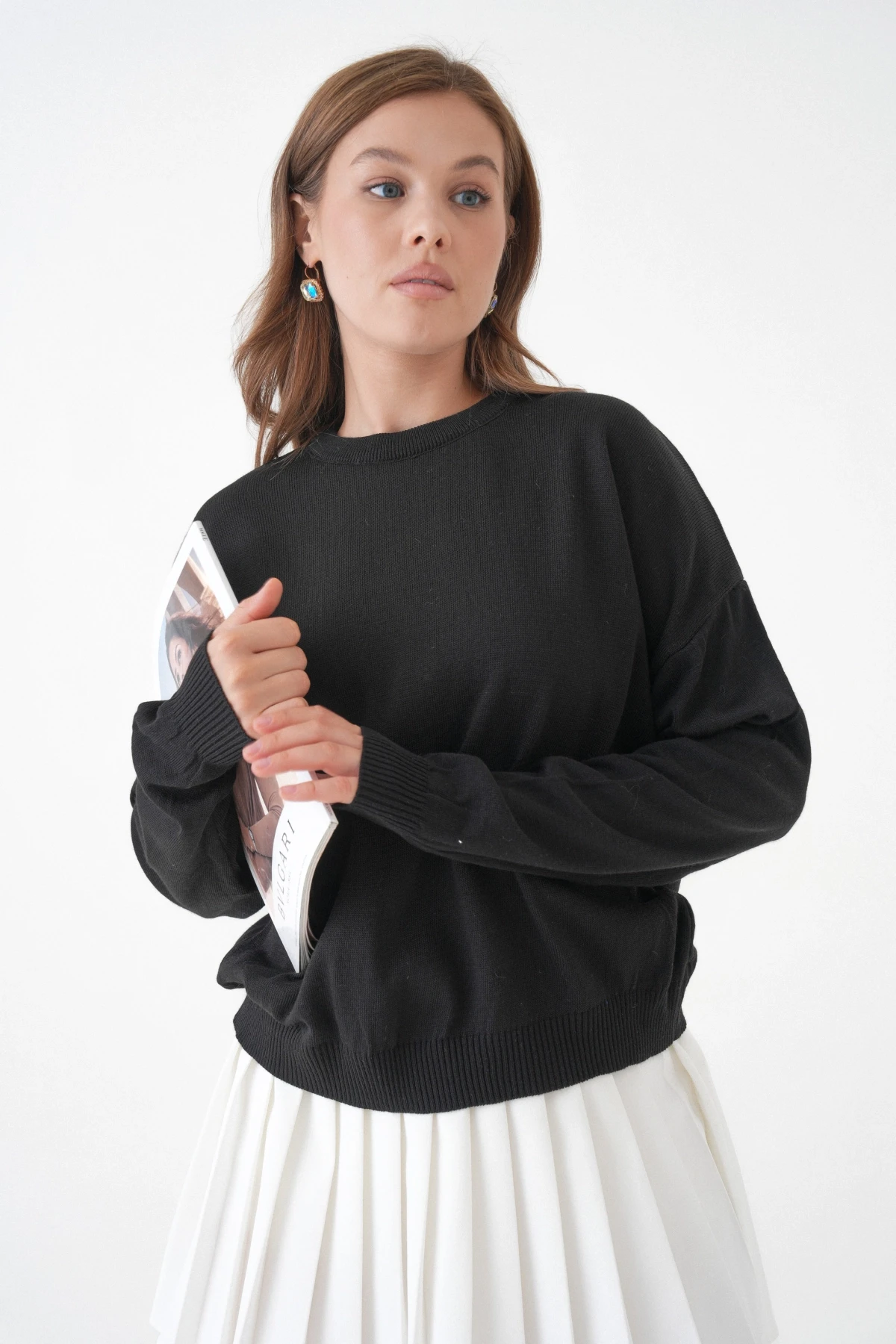 Kadın Bisiklet Yaka Oversize Triko Kazak