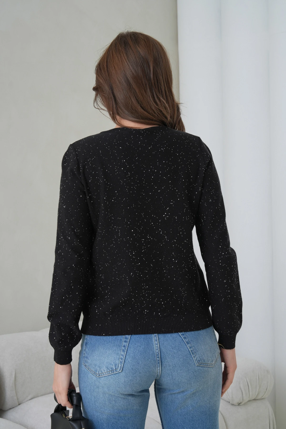 Kadın Bisiklet Yaka Pullu Triko Kazak 12085.Pr