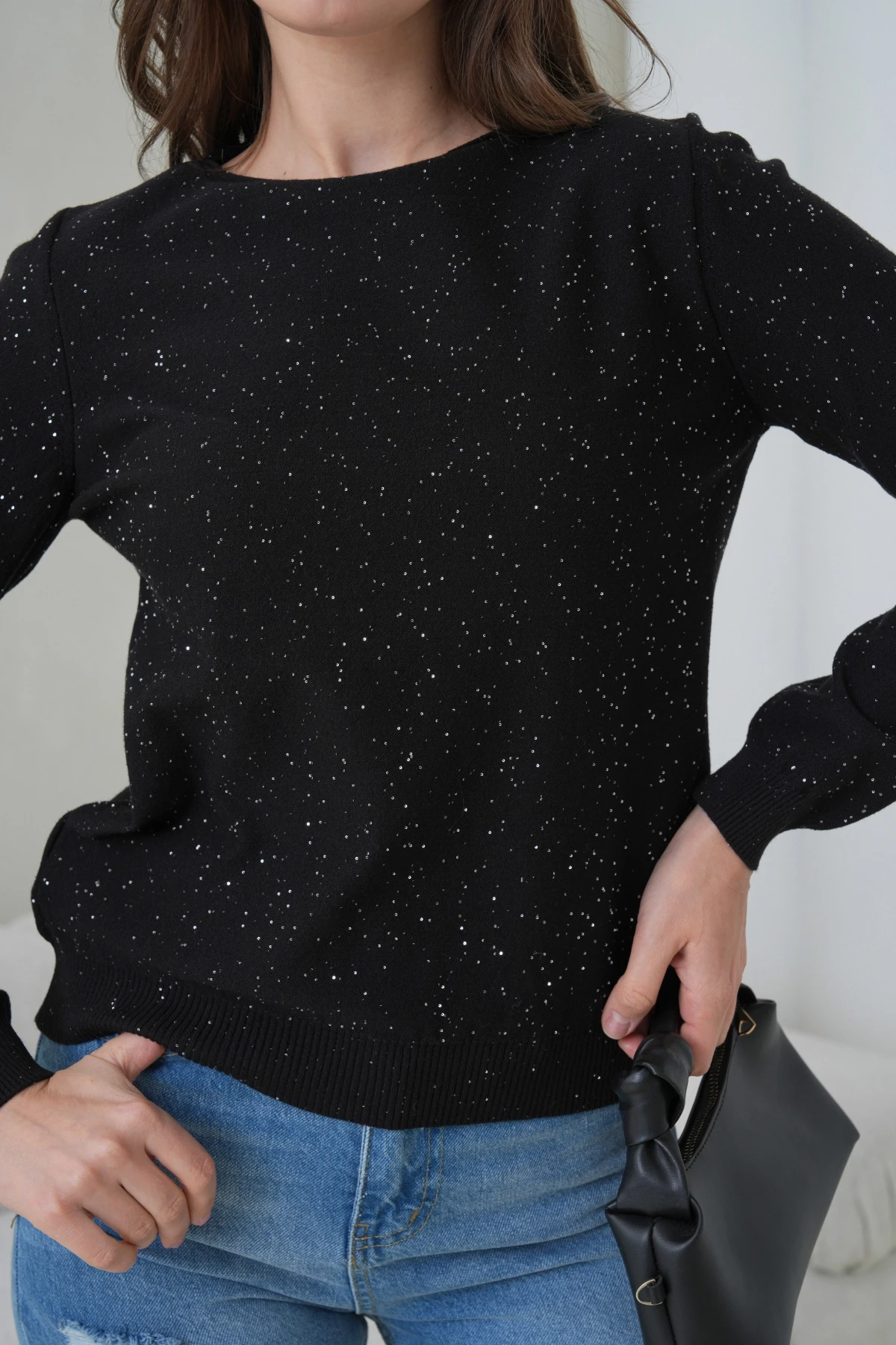 Kadın Bisiklet Yaka Pullu Triko Kazak 12085.Pr