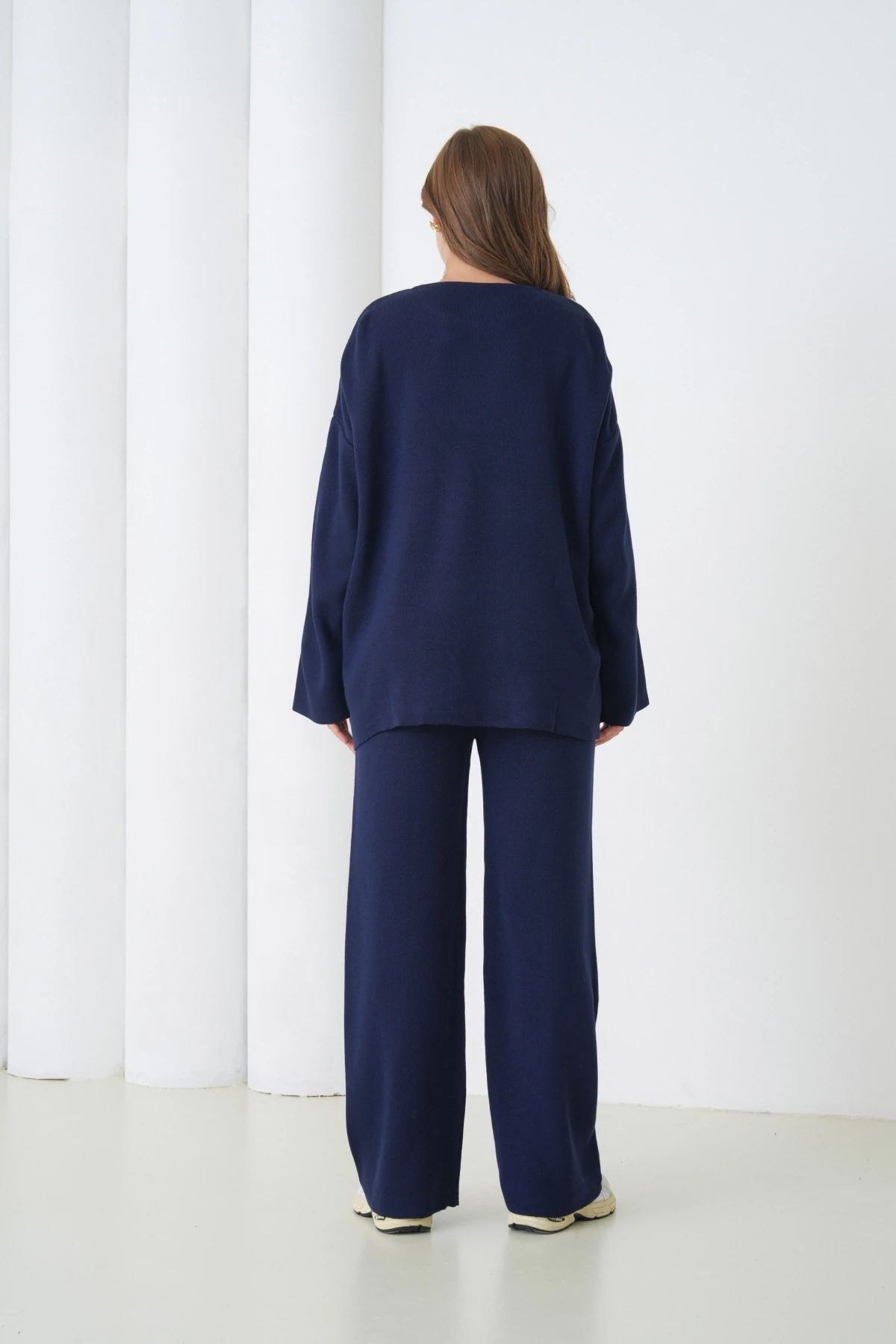 Kadın Bisiklet Yaka Yırtmaçlı Oversize Kazak Pantolon İkili Triko Takım