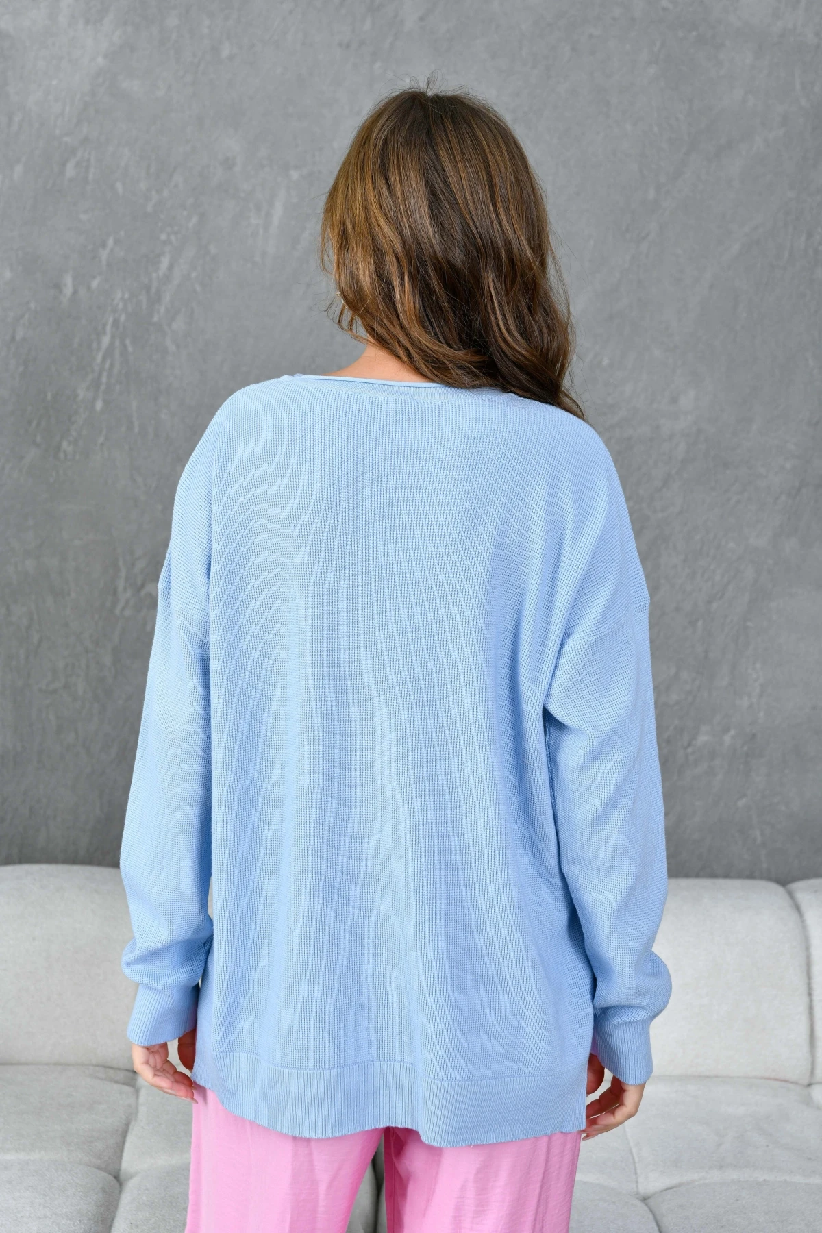 Kadın Bisiklet Yaka Yırtmaçlı Oversize Triko Kazak