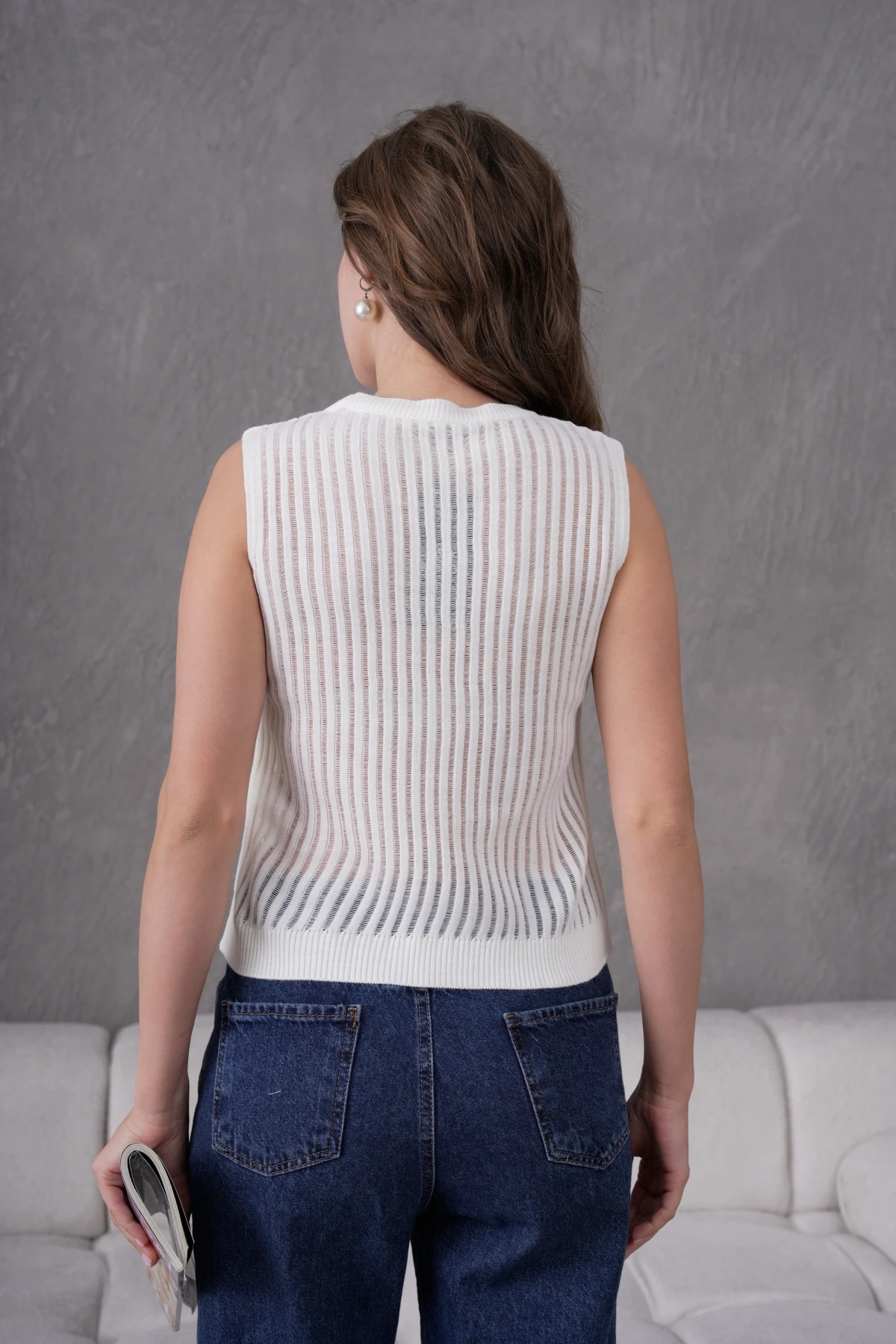 Kadın Bisiklet Yaka Yumuşak Dokulu Ajurlu Triko Sweater 10703