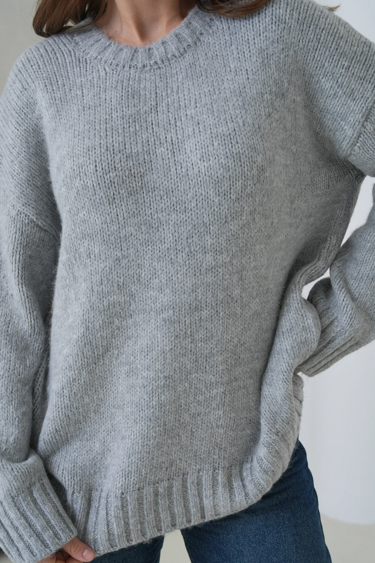 Kadın Bisiklet Yaka Yumuşak Dokulu Oversize Triko Kazak 3032