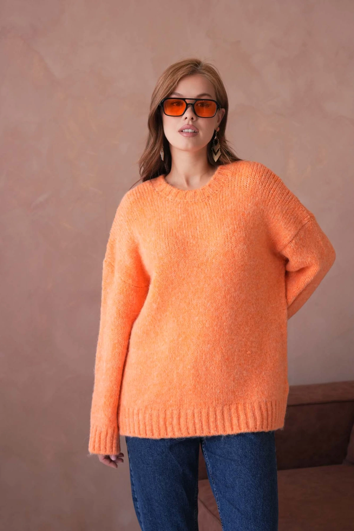 Kadın Bisiklet Yaka Yumuşak Dokulu Oversize Triko Kazak 3032