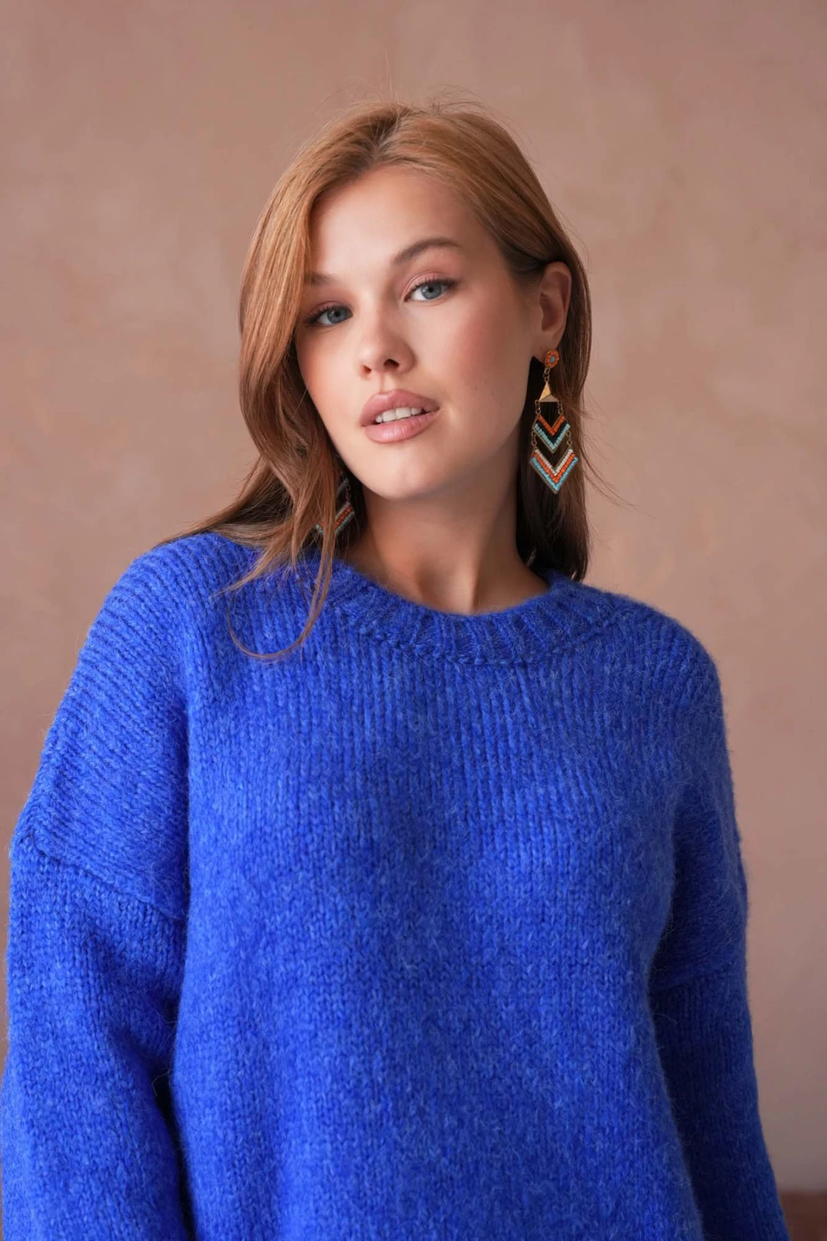 Kadın Bisiklet Yaka Yumuşak Dokulu Oversize Triko Kazak 3032