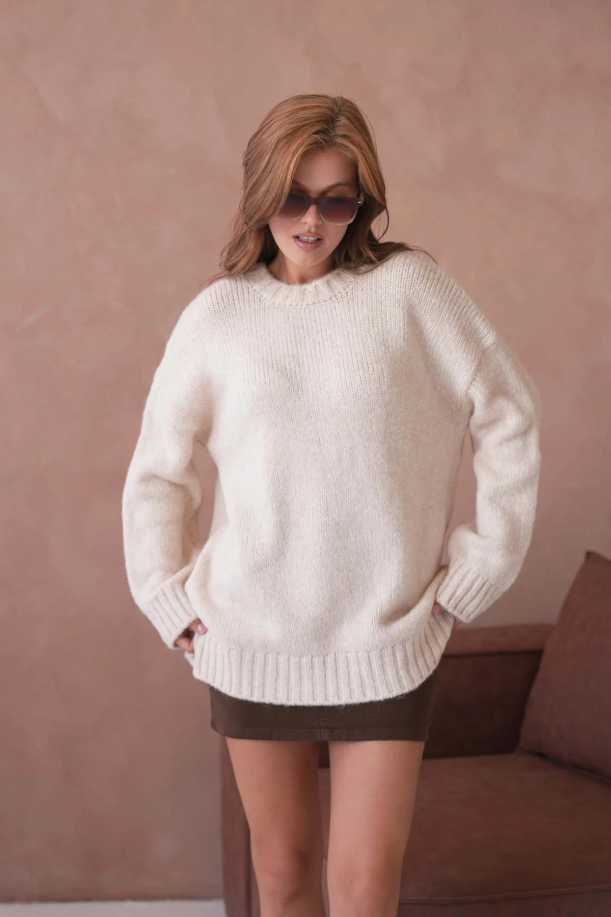 Kadın Bisiklet Yaka Yumuşak Dokulu Oversize Triko Kazak 3032