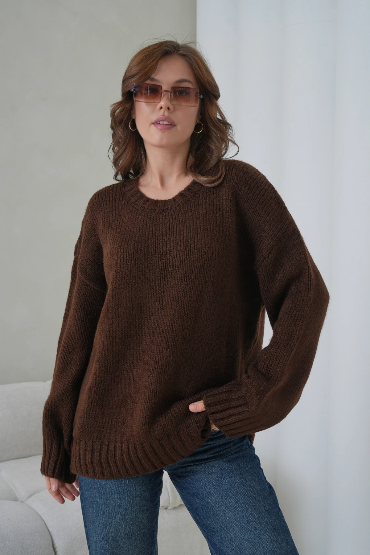 Kadın Bisiklet Yaka Yumuşak Dokulu Oversize Triko Kazak 3032