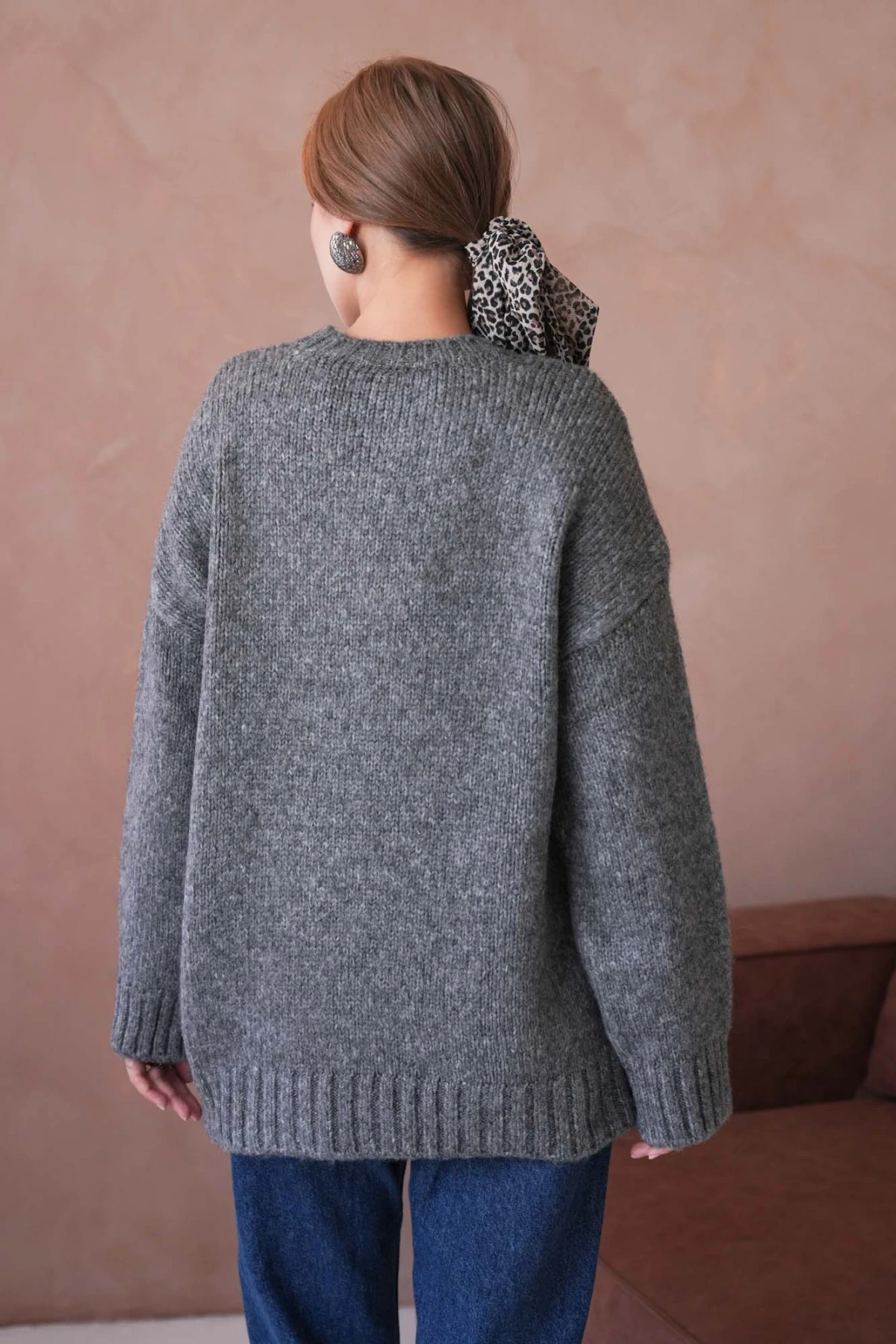 Kadın Bisiklet Yaka Yumuşak Dokulu Oversize Triko Kazak 3032