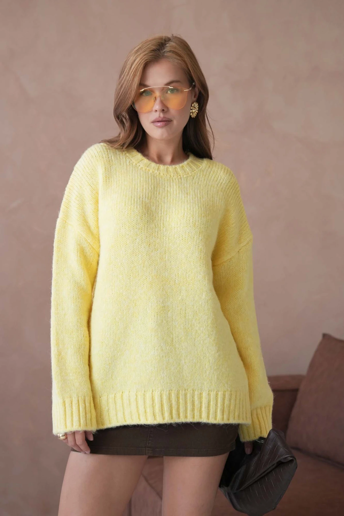 Kadın Bisiklet Yaka Yumuşak Dokulu Oversize Triko Kazak 3032