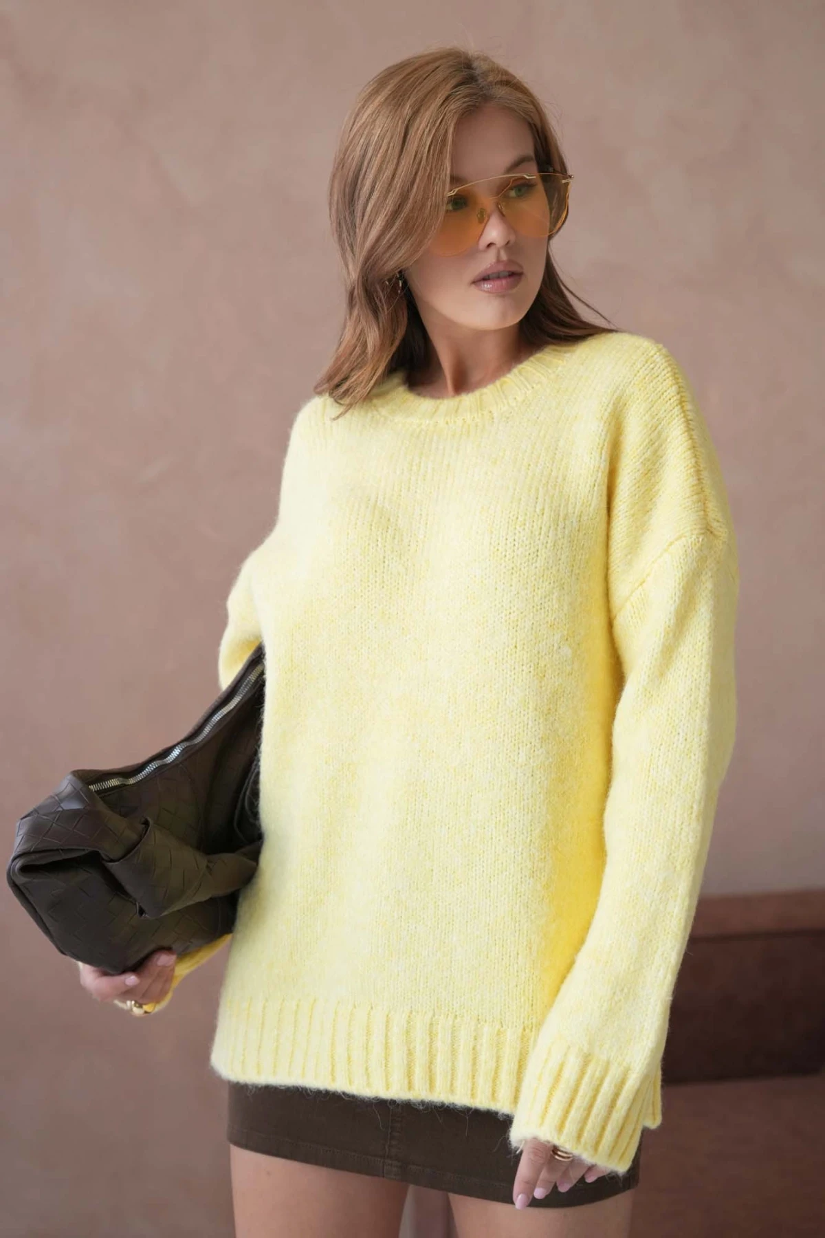 Kadın Bisiklet Yaka Yumuşak Dokulu Oversize Triko Kazak 3032