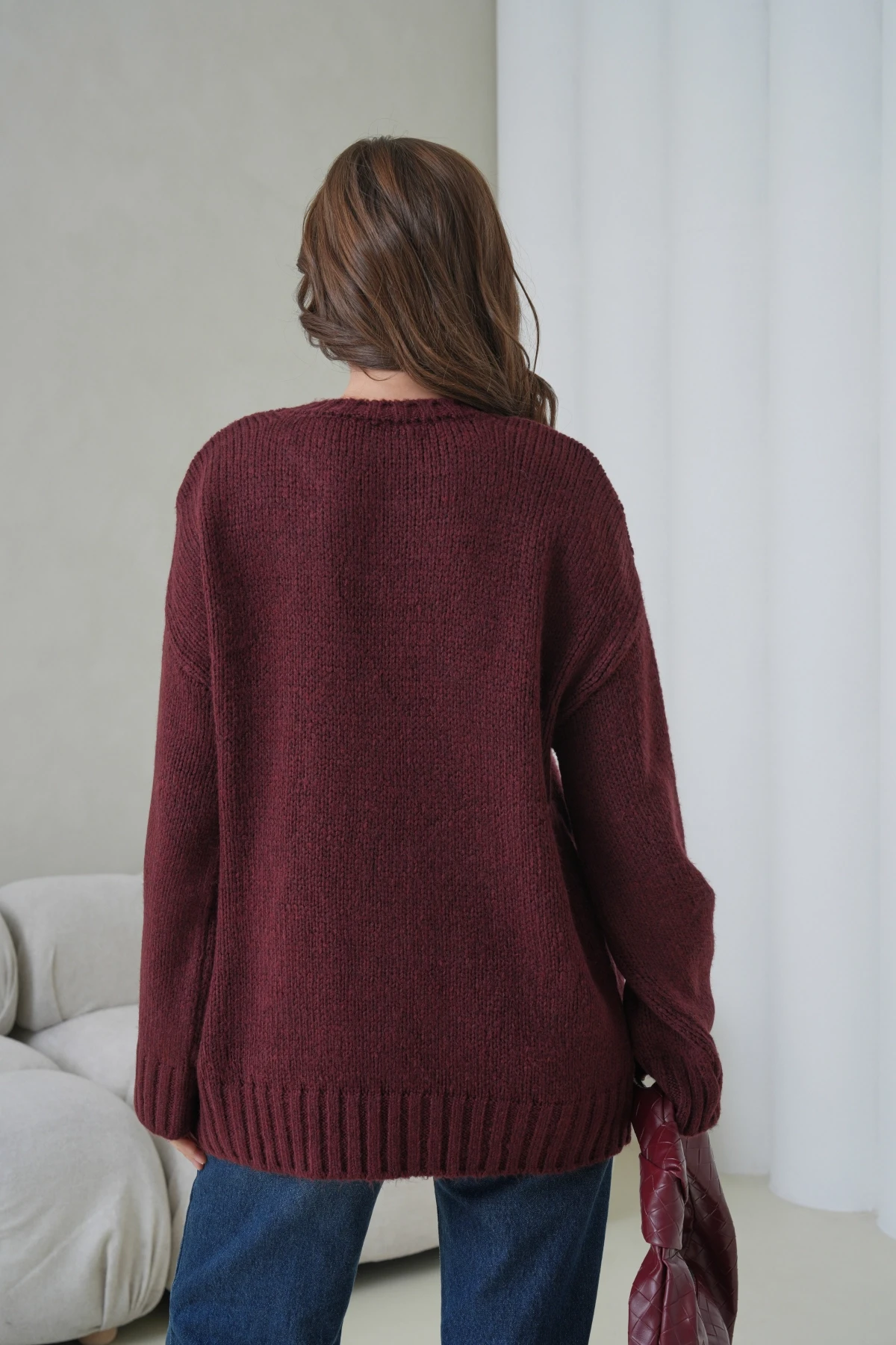 Kadın Bisiklet Yaka Yumuşak Dokulu Oversize Triko Kazak 3032