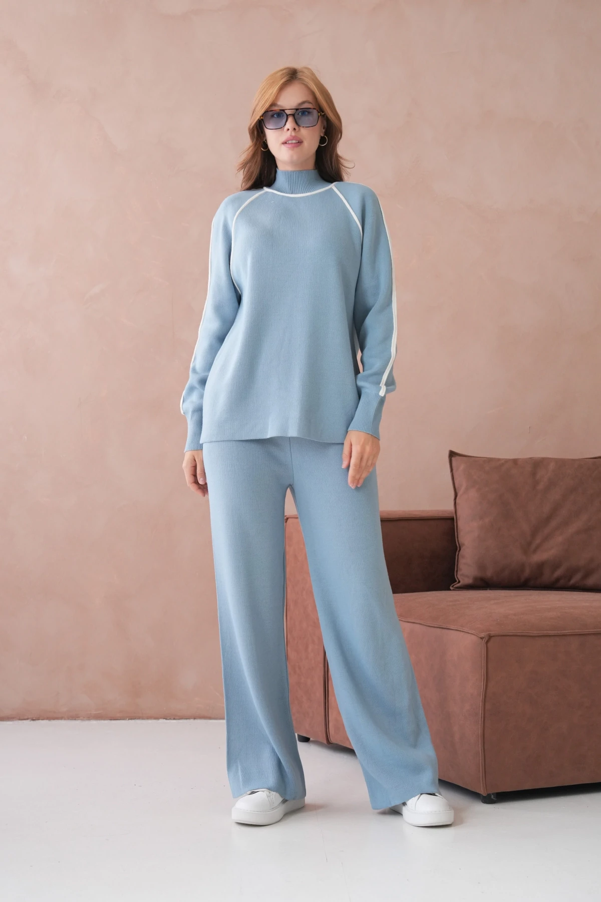 Kadın Dik Yaka Kazak Pantolon İkili Triko Takım