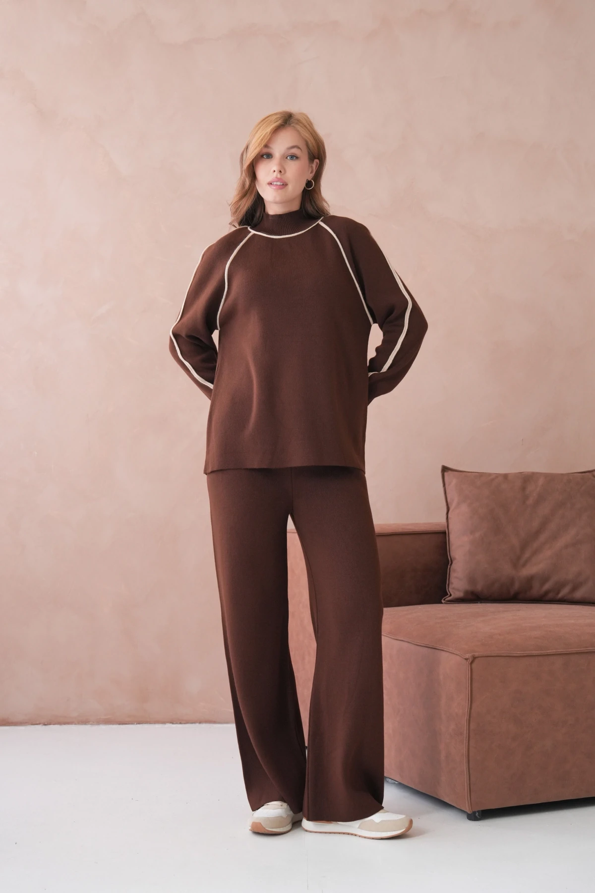 Kadın Dik Yaka Kazak Pantolon İkili Triko Takım