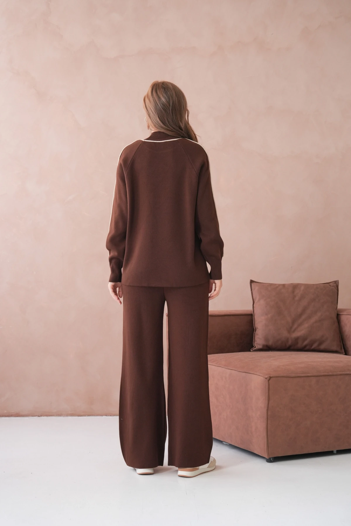 Kadın Dik Yaka Kazak Pantolon İkili Triko Takım