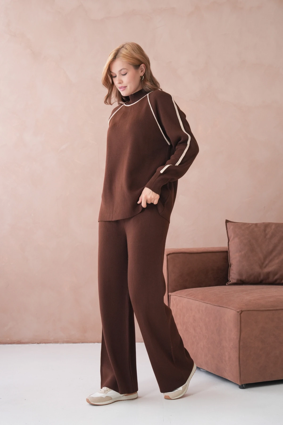 Kadın Dik Yaka Kazak Pantolon İkili Triko Takım