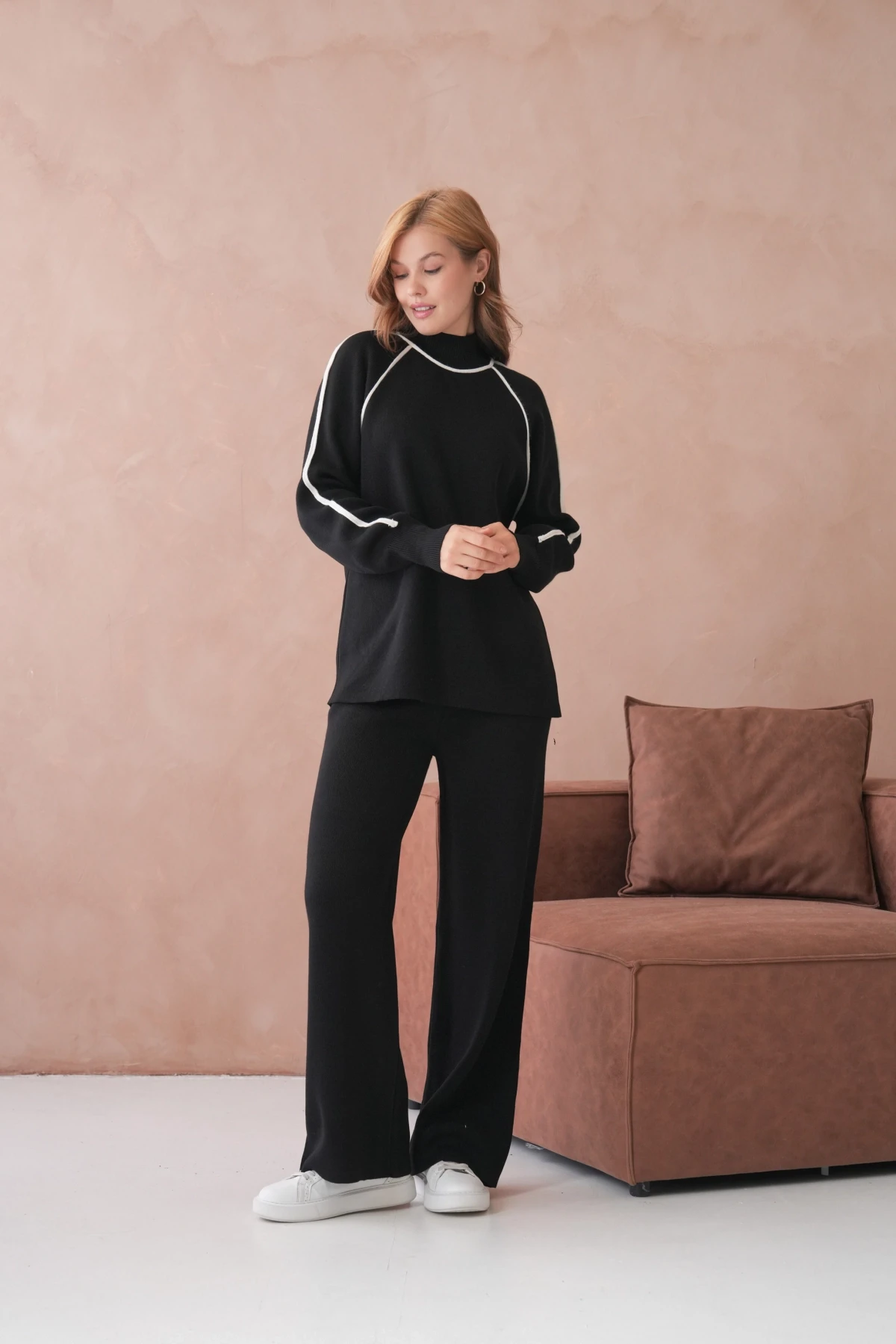 Kadın Dik Yaka Kazak Pantolon İkili Triko Takım