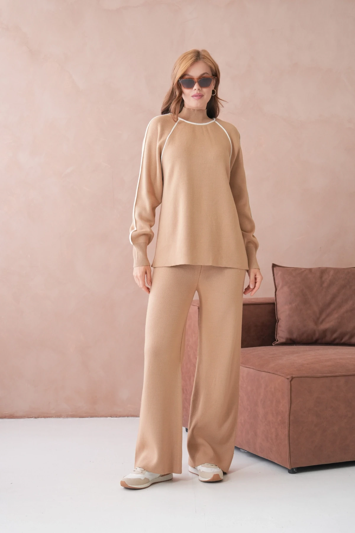 Kadın Dik Yaka Kazak Pantolon İkili Triko Takım