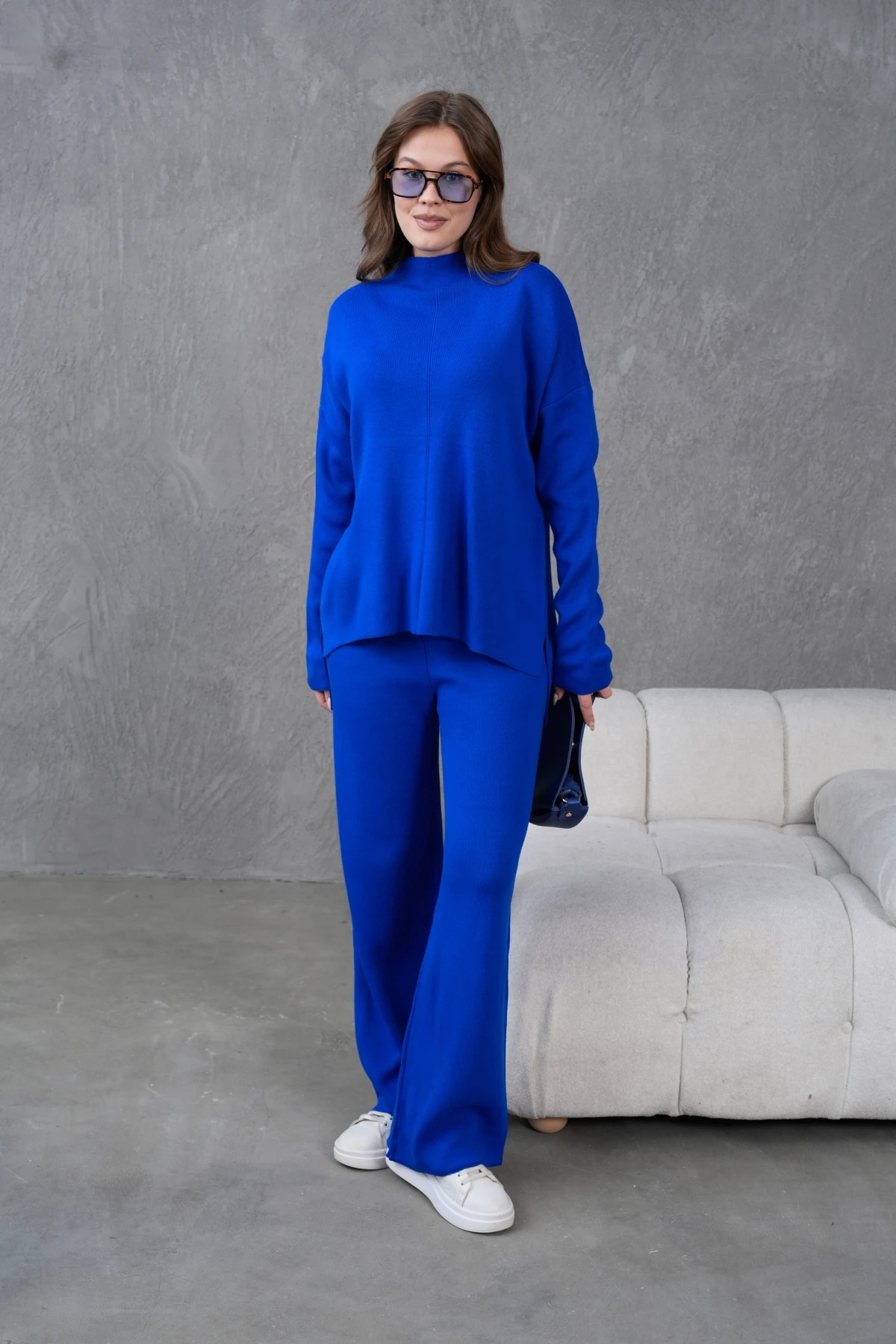 Kadın Dik Yaka Kazak Pantolon İkili Triko Takım